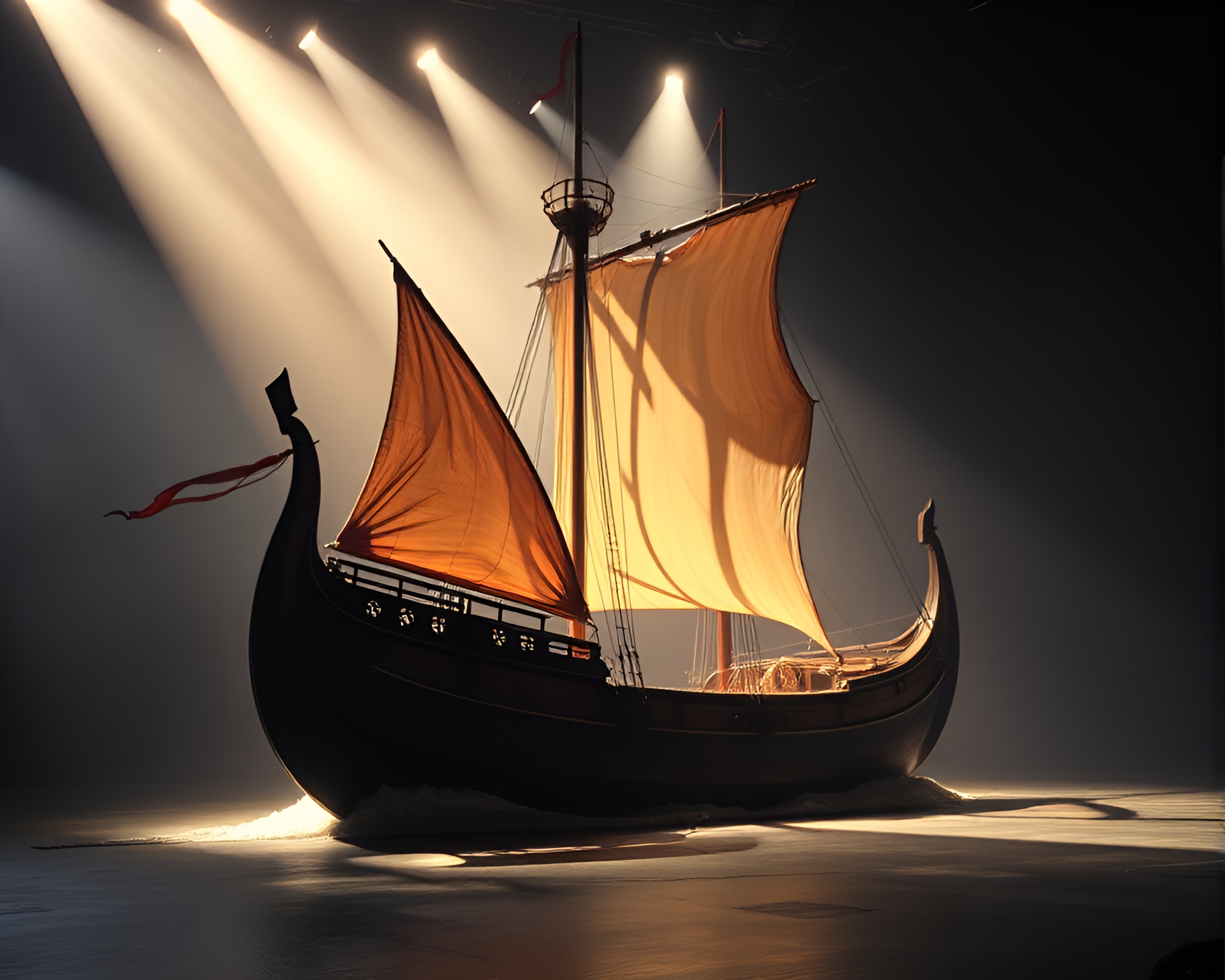 Dramatic Viking Longship Under Softbox Lighting – free AI stock image