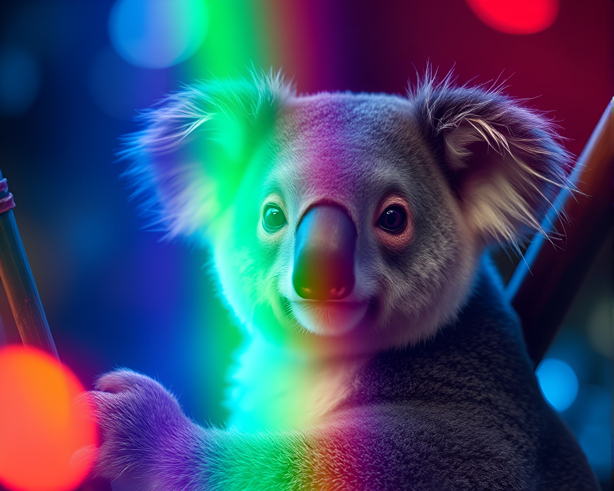 Koala in Rainbow Refraction Serenity – free AI stock image