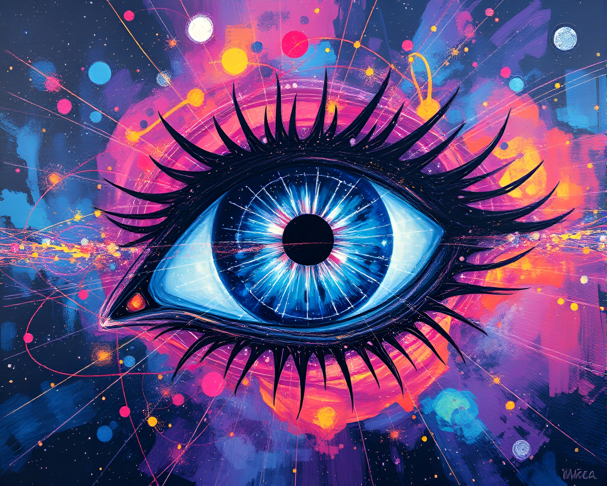 Cybernetic Eye Infused with Galaxy Fiber Optics – free AI stock image