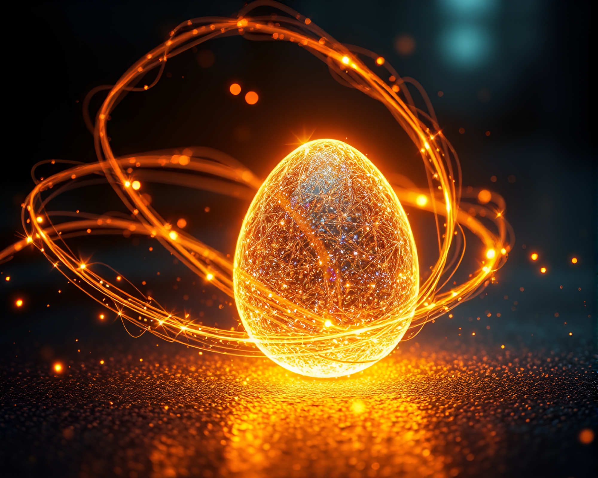 Dragon Egg Illuminated by Car Light Trails – free AI stock image