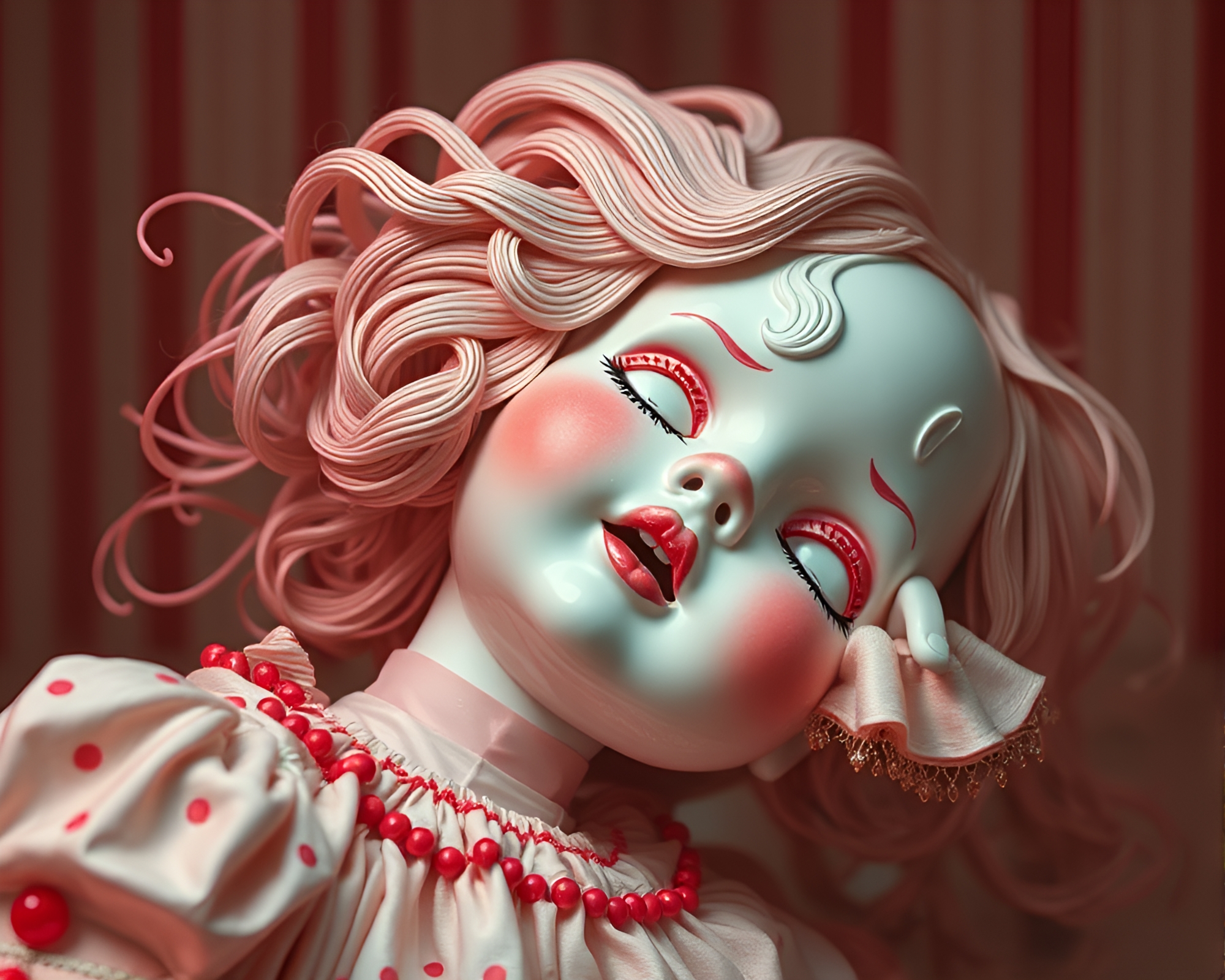 Surreal Porcelain Doll with Hatching Leading Lines Composition – free AI stock image