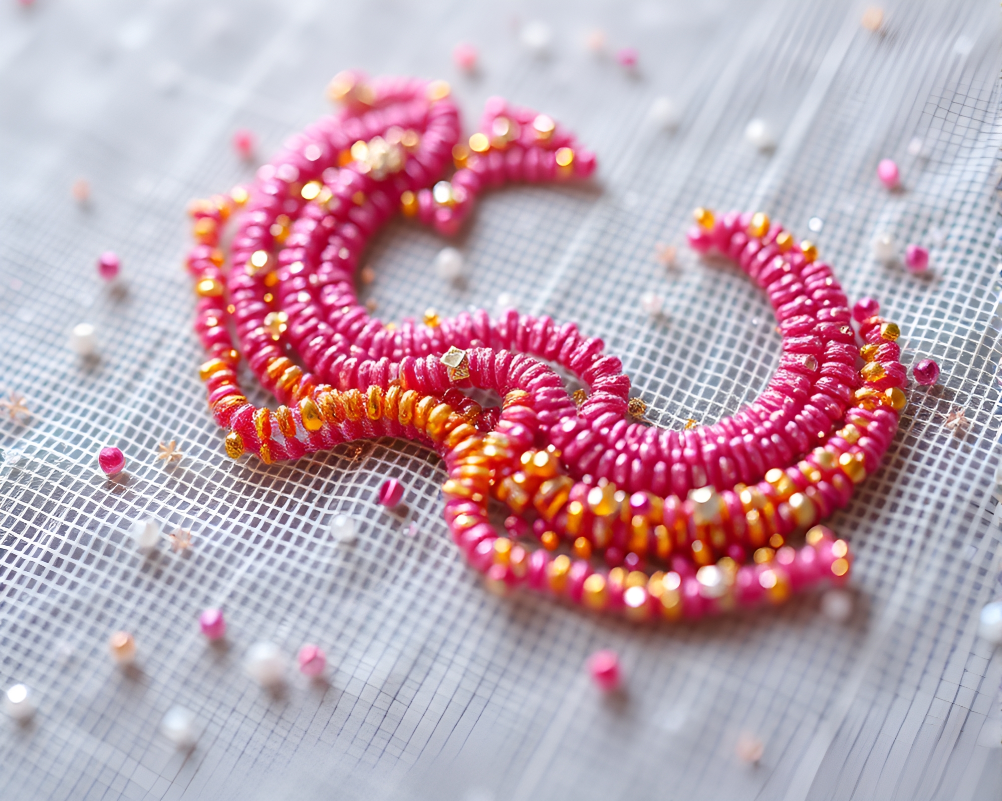 Embroidered detail of 3D bio-printer under glitter dust – free AI stock image