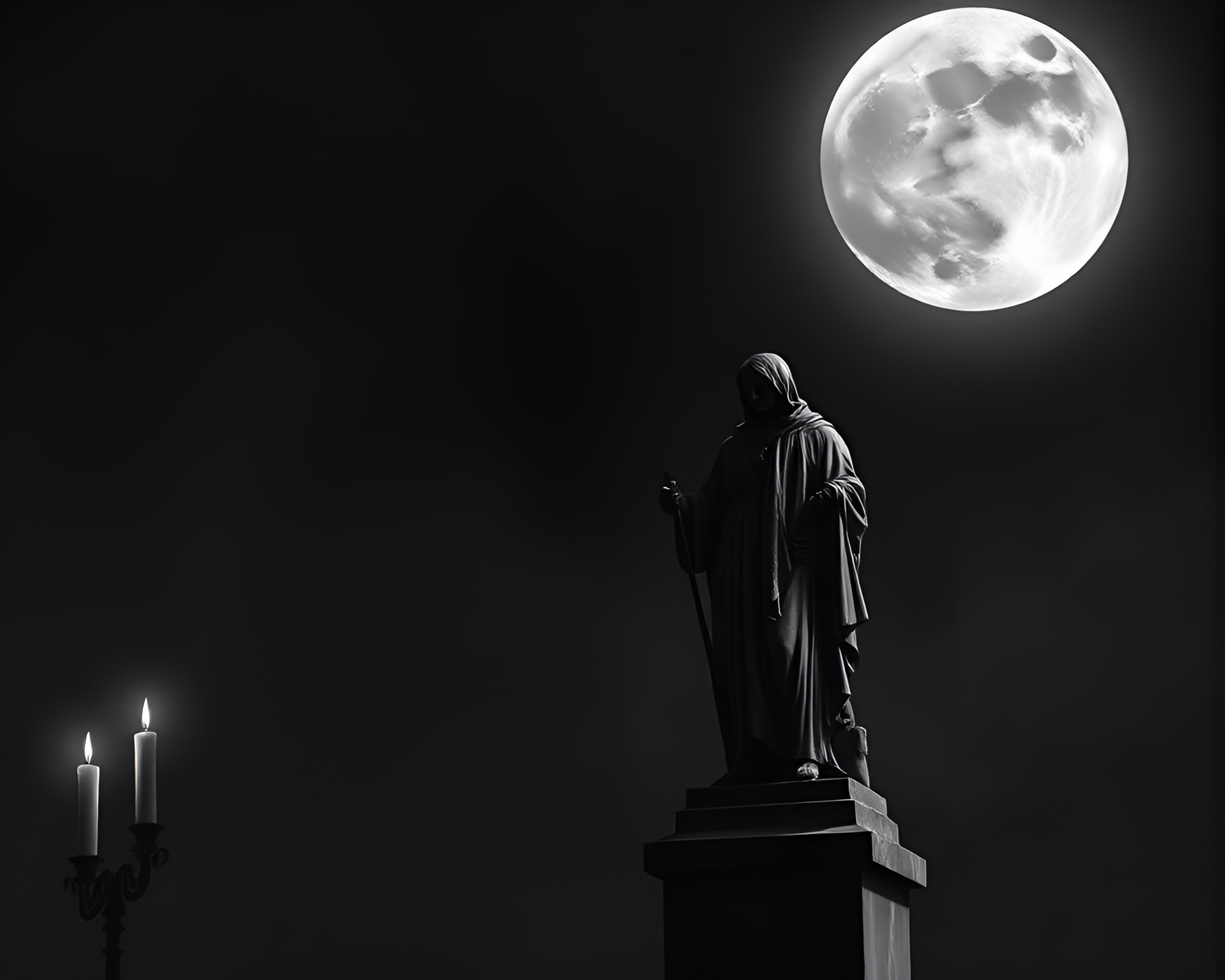 Moonlit Statue Surrounded by Chalkboard Smudges – free AI stock image