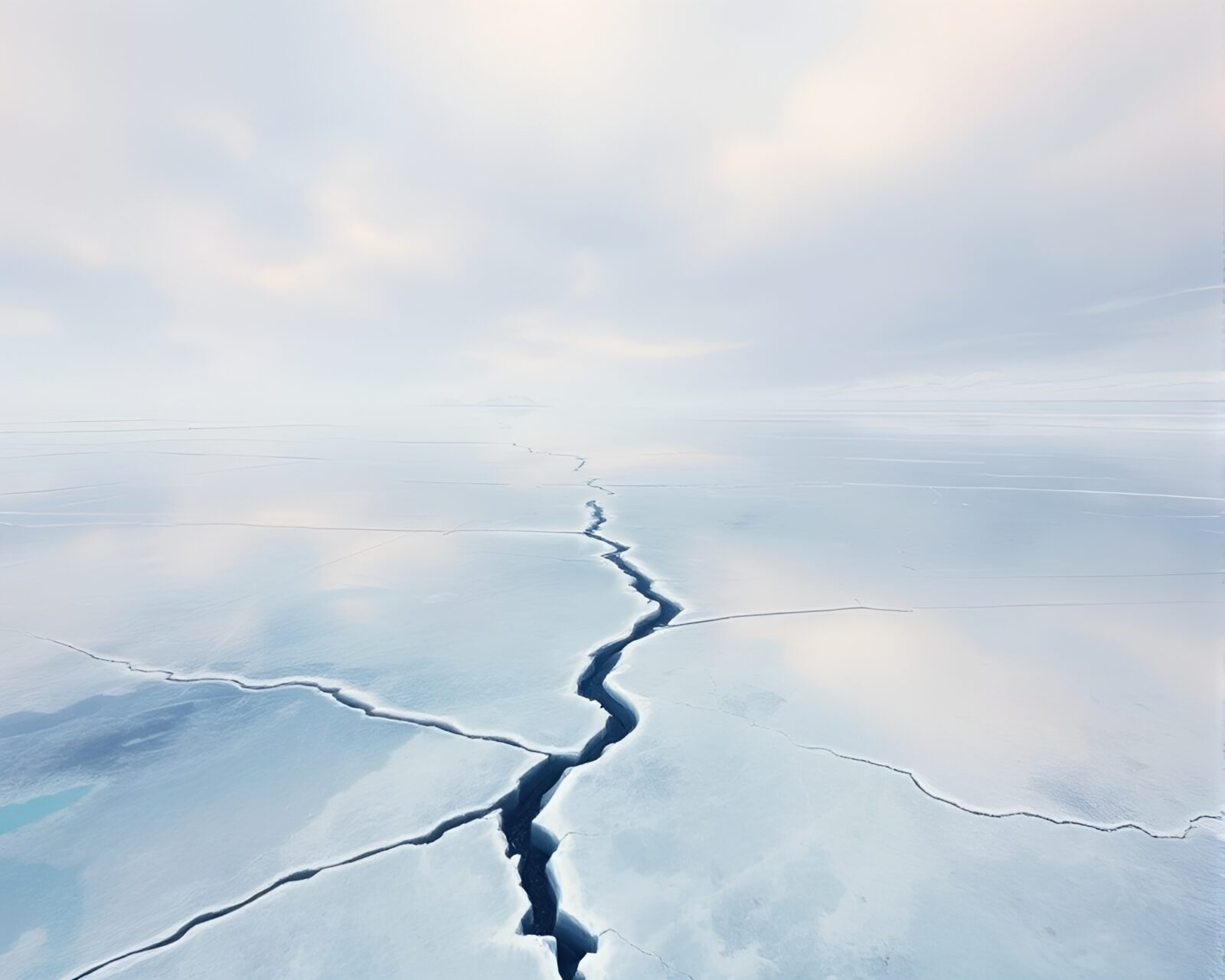 Surreal chalk drawing of an oasis mirage on ice