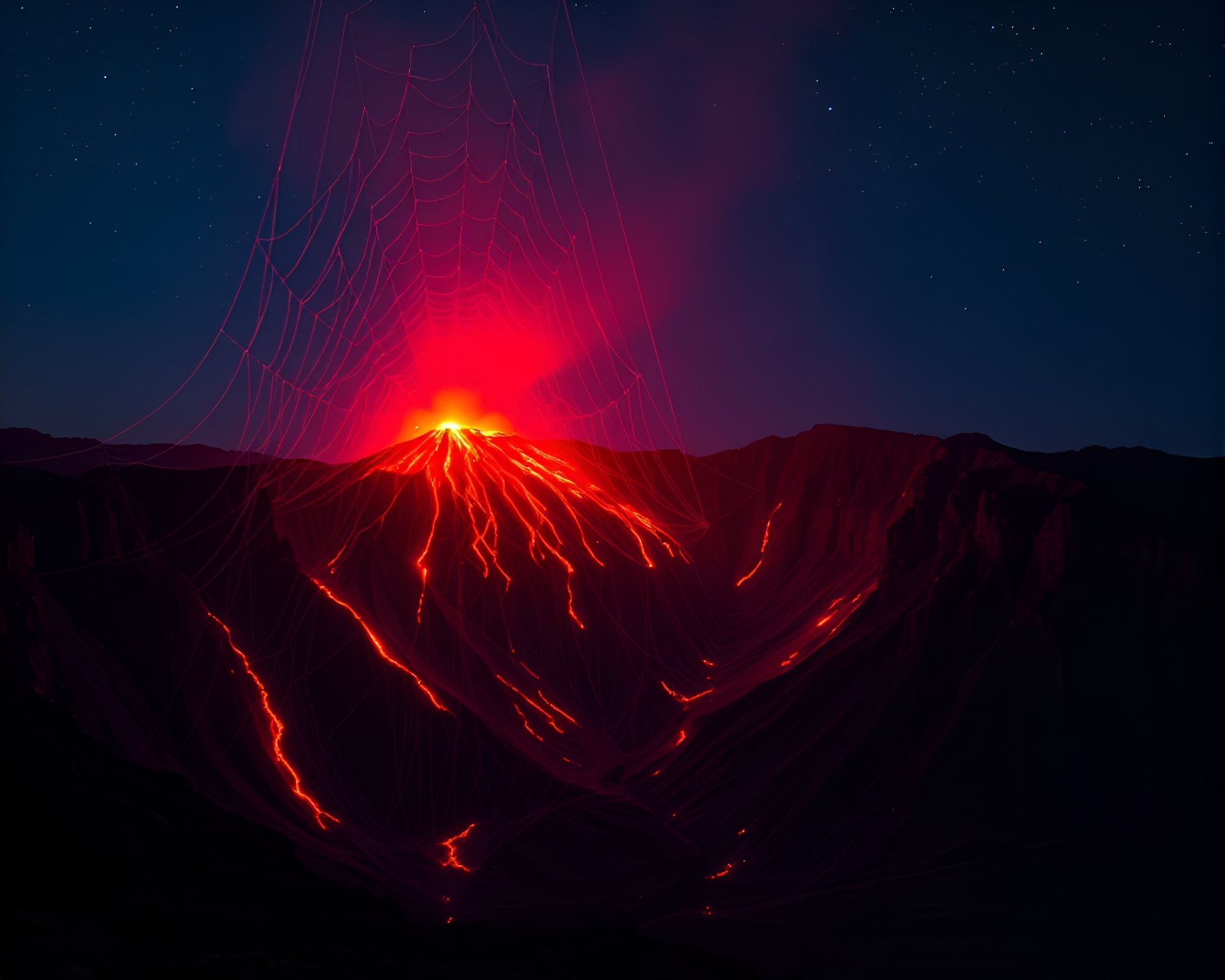 Neon-lit Canyon Web in Volcanic Glow – free AI stock image