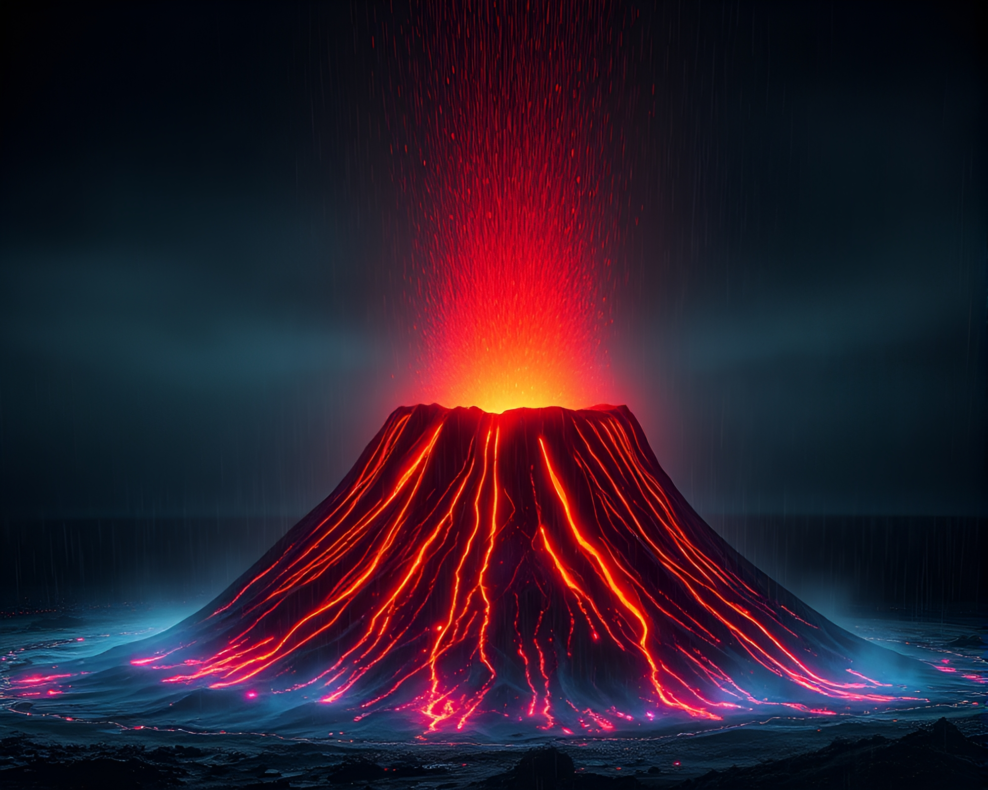 Volcanic Sorcery: Holographic Rain Droplets – free AI stock image