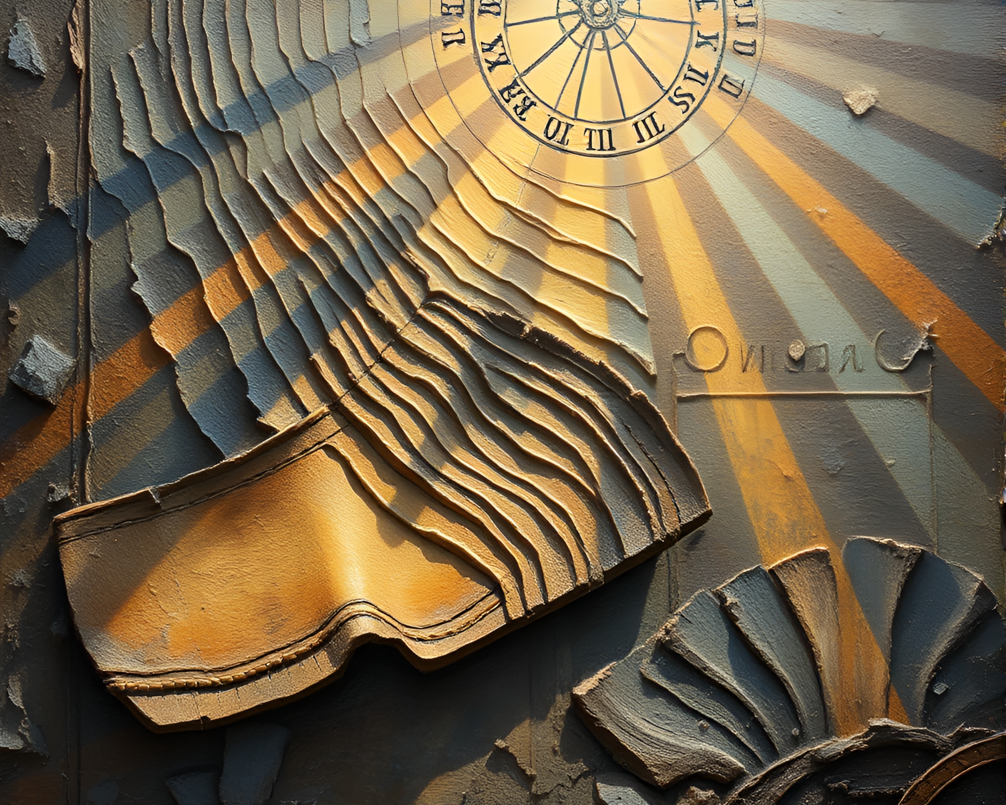 Impasto Pocket Sundial with Sunbeam Fresco – free AI stock image