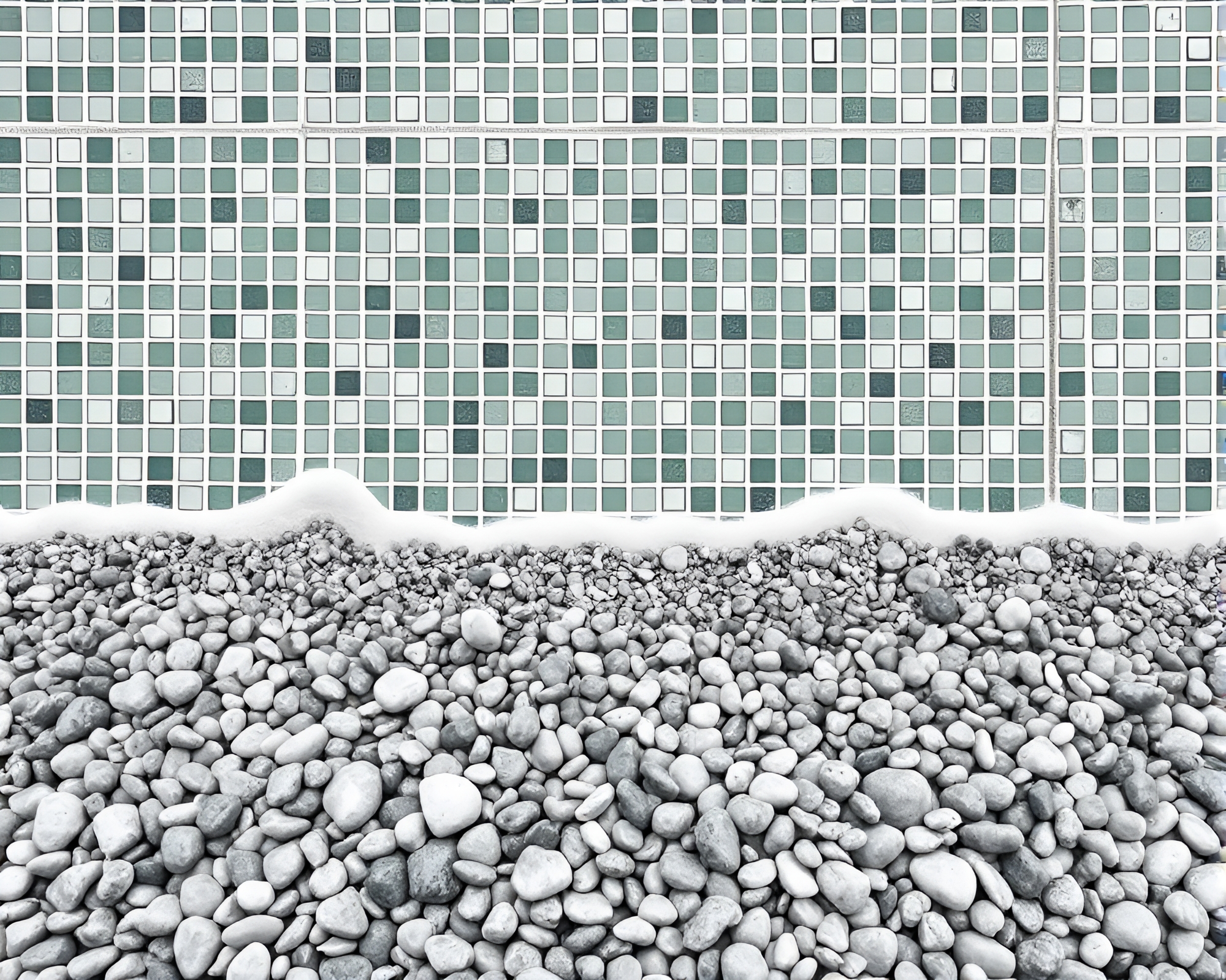 Monochrome Green Pebble Beach Mosaic – free AI stock image
