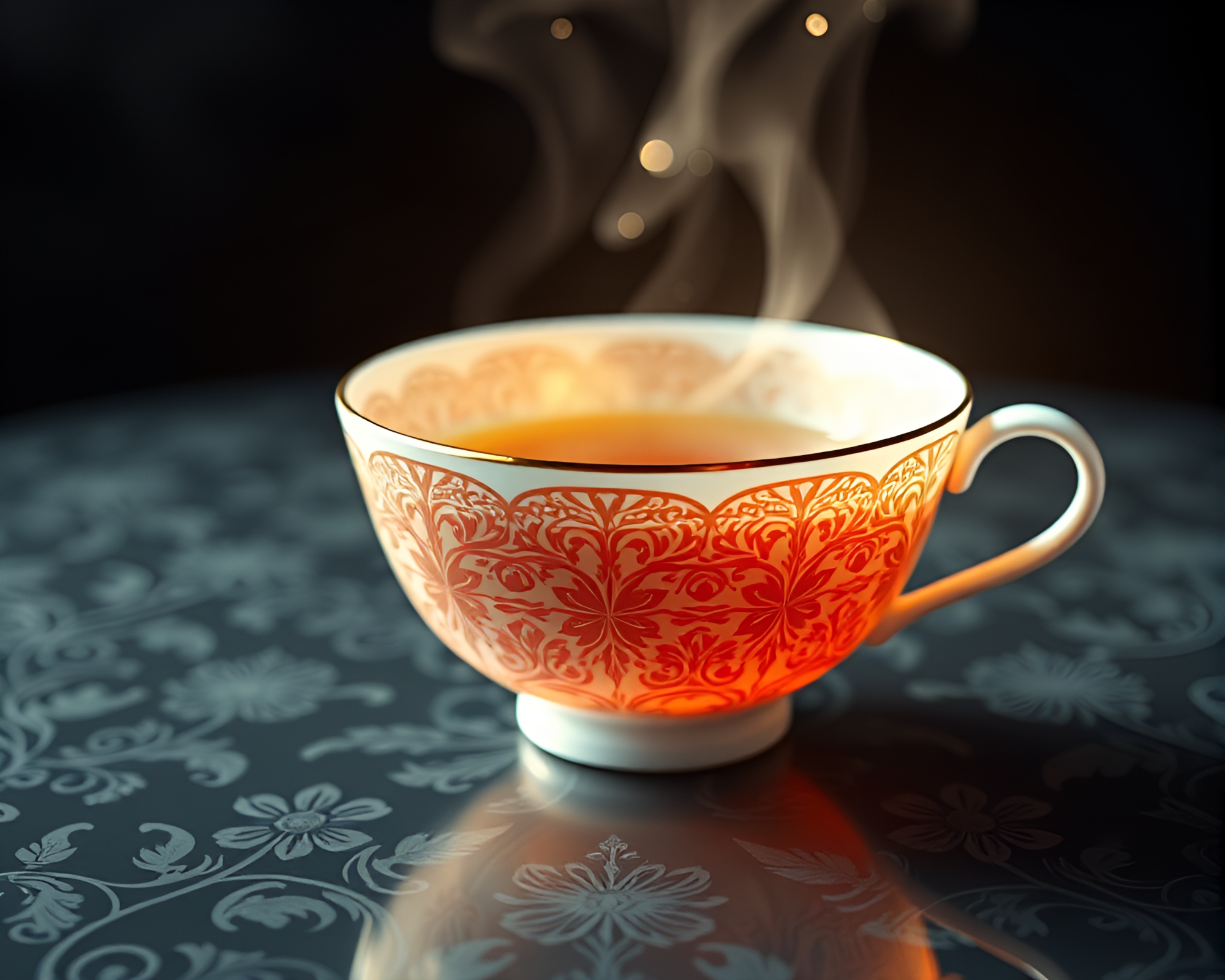 Intricate Patterns: Floating Tea Cup in CGI High-Key Lighting – free AI stock image