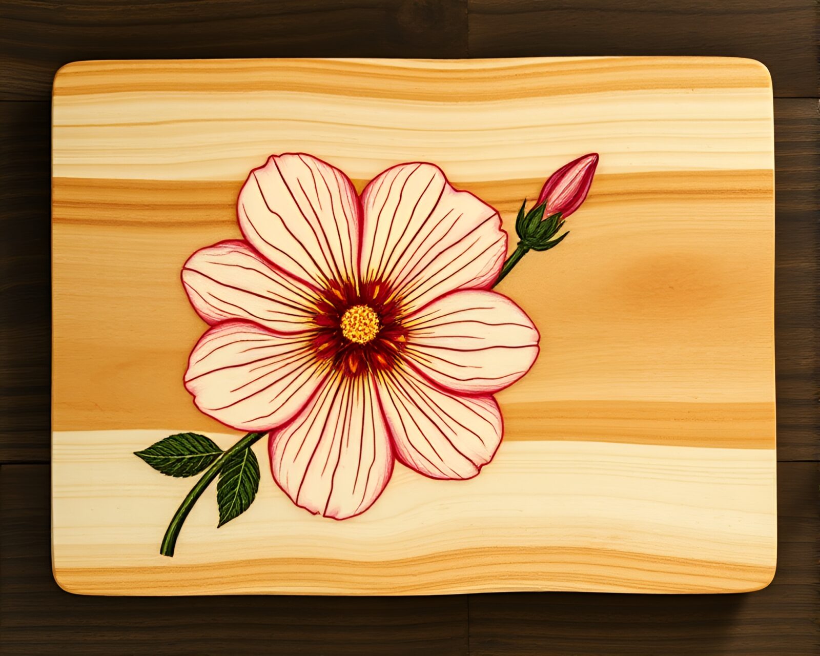 A stunning digital image depicting a woodblock print inspired charcuterie board