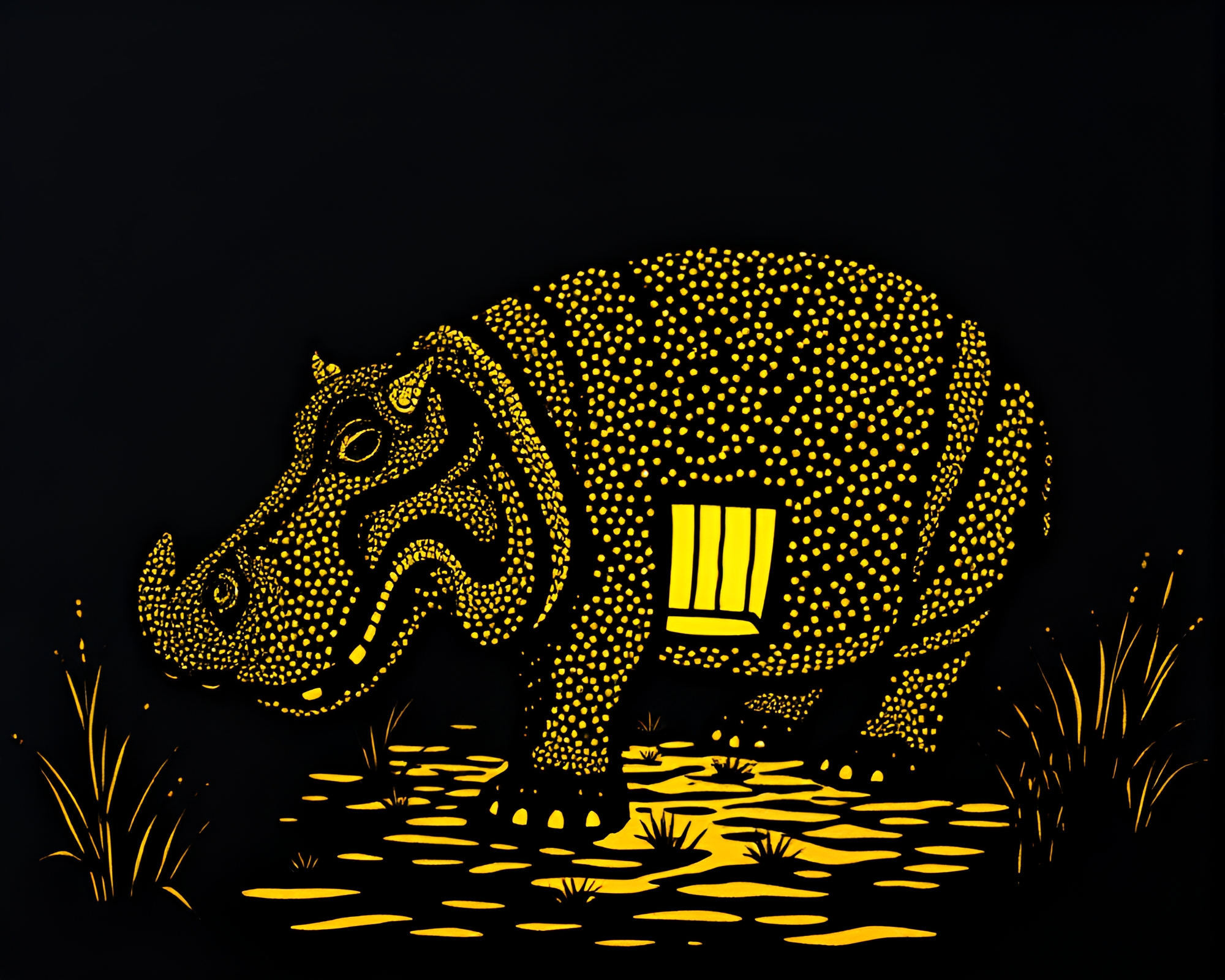 Hippopotamus Stippled Sgraffito Illustration by Lantern Light – free AI stock image