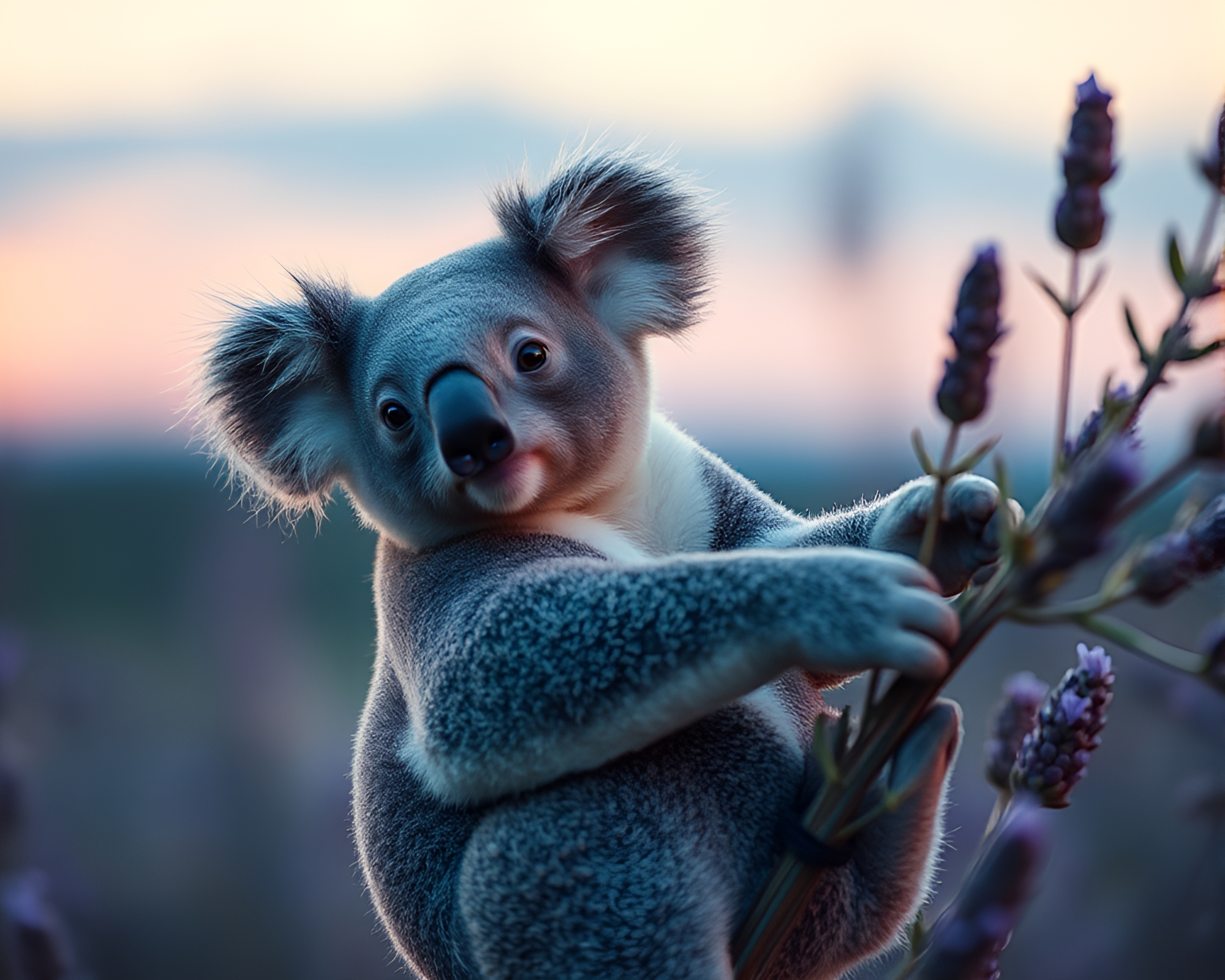 Twilight Koala: Fluid Simulated Serenity – free AI stock image