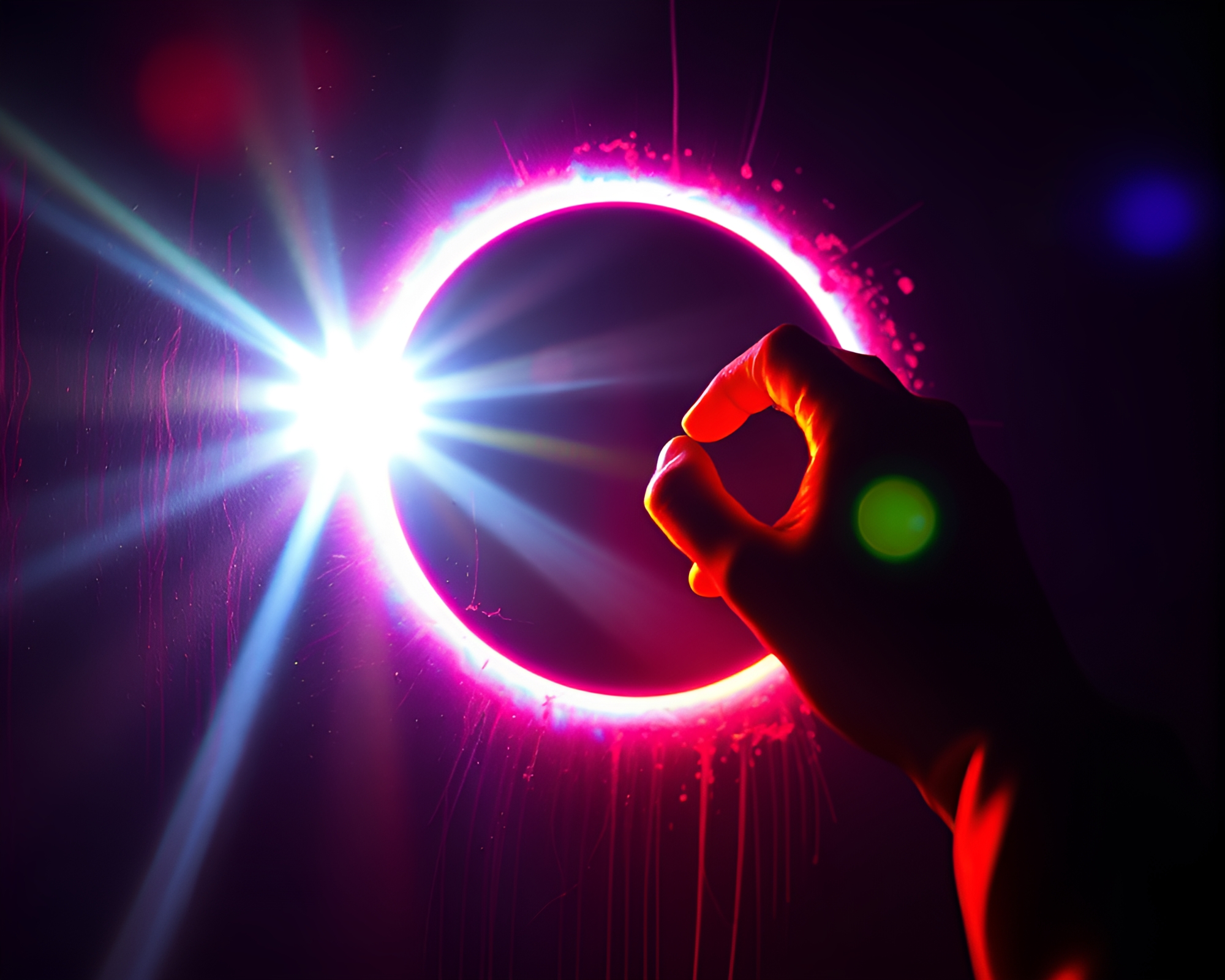 Solar Eclipse Graffiti: Shimmering Fluorescent Glare – free AI stock image