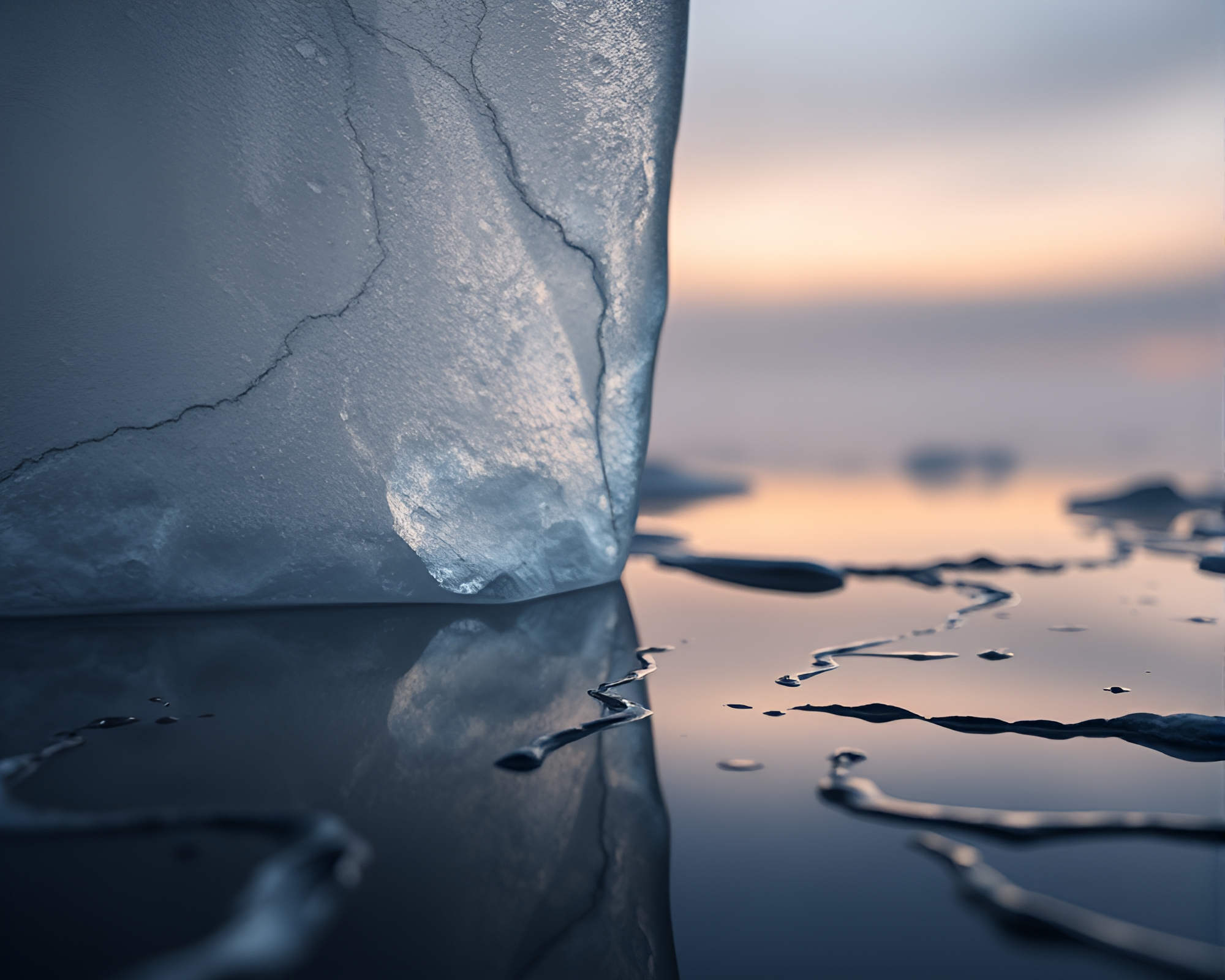 Misty Dawn over Cracked Ice Pottery Reflection – free AI stock image