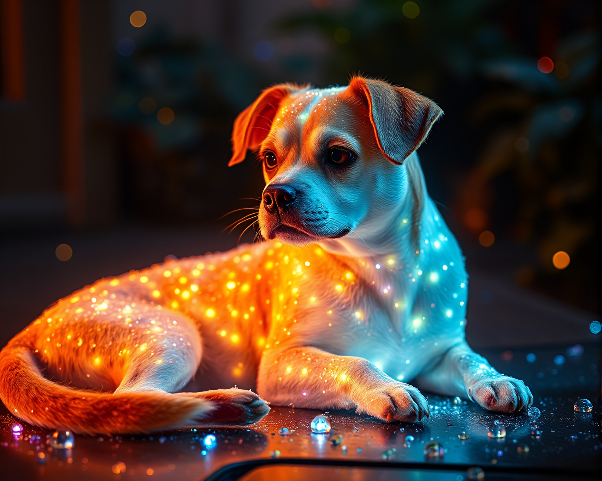 Dew Drop Holographic Kitten in Porchlight Warmth – free AI stock image