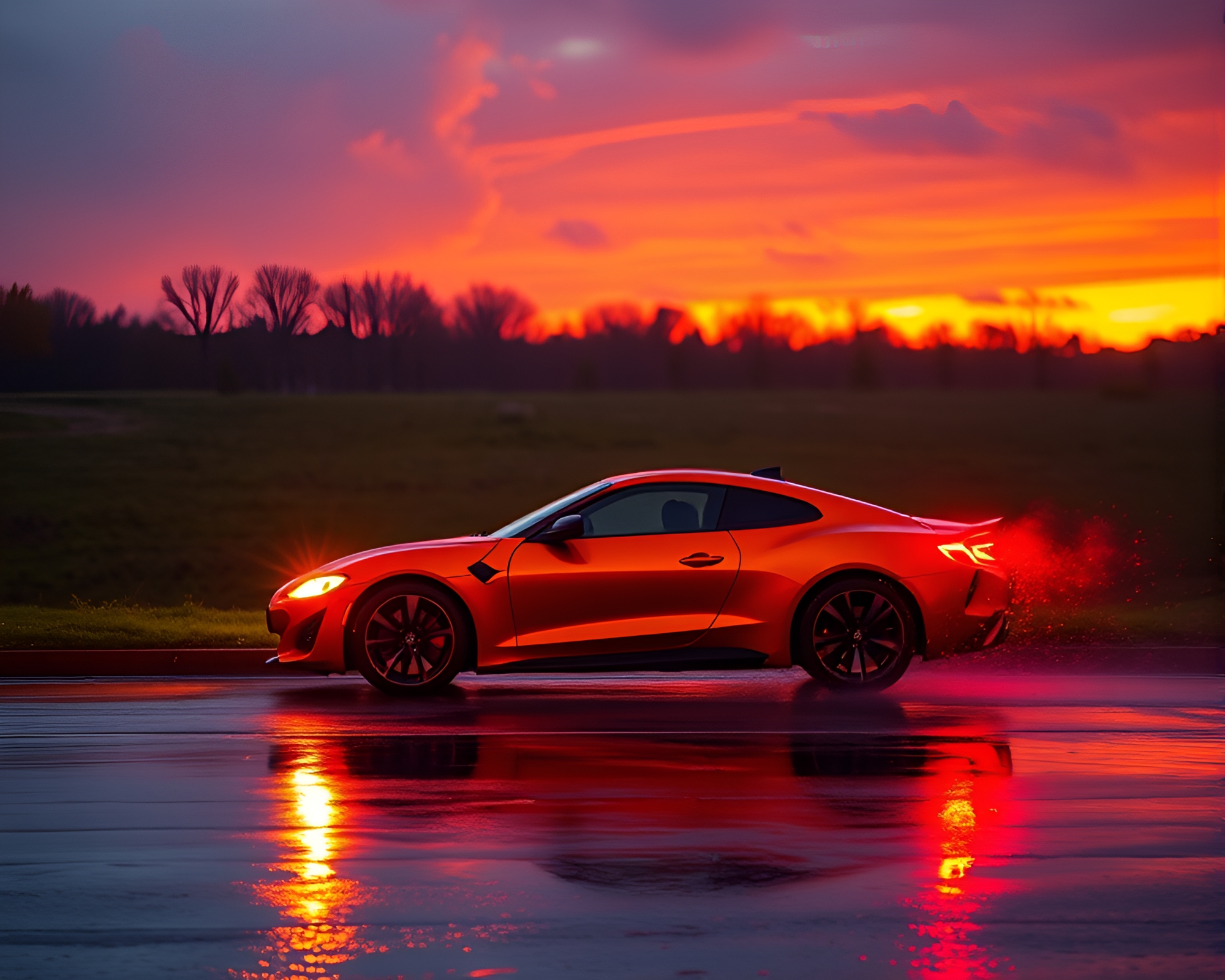 Futuristic Hover Car in Solar Flare Glow – free AI stock image