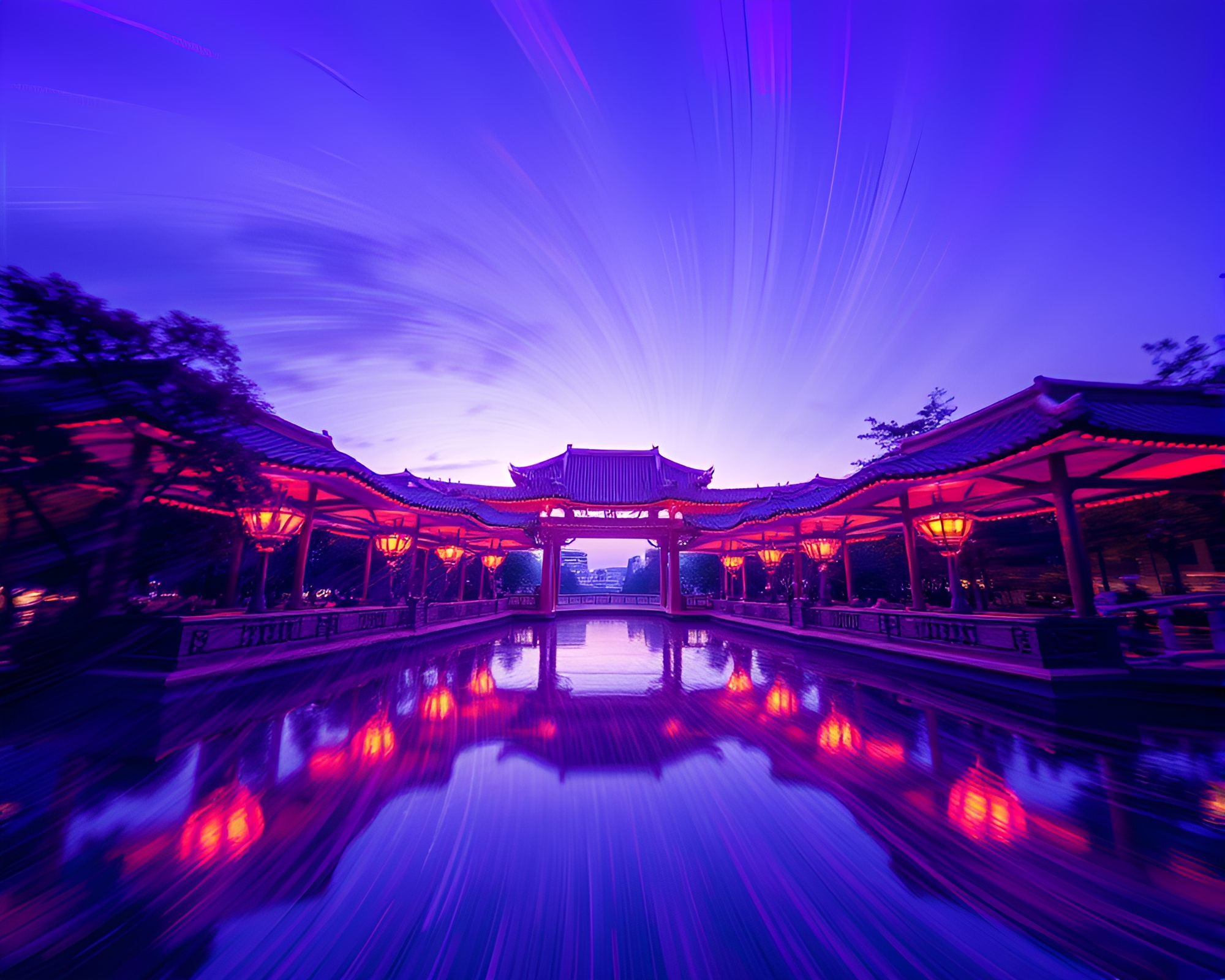 Twilight Swirling Pavilion: GAN Art Bliss – free AI stock image