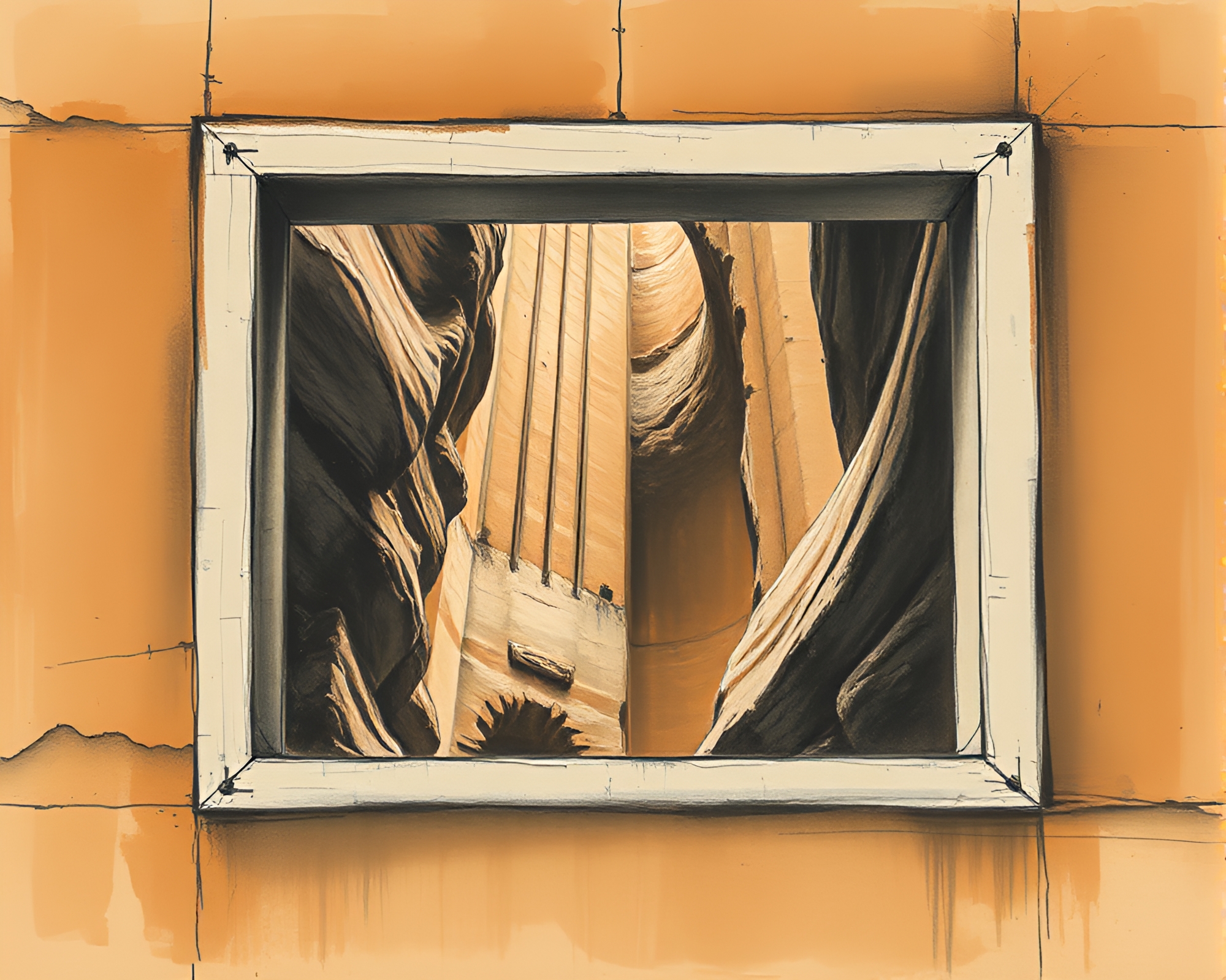Intricate Brutalist Architecture: Charcoal Canyon Sketch – free AI stock image