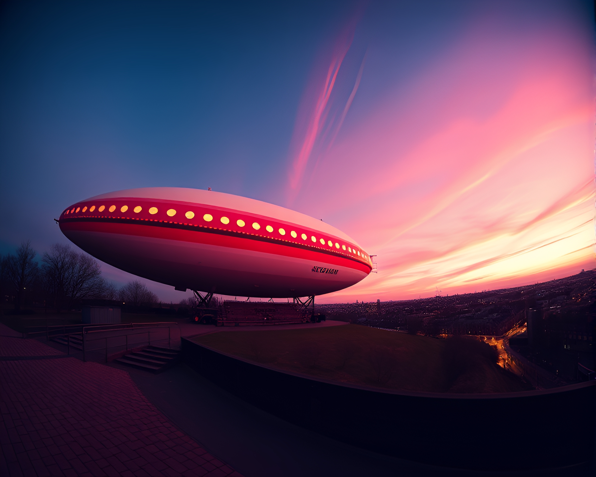Sunrise Zeppelin Fisheye Long Exposure Photography – free AI stock image