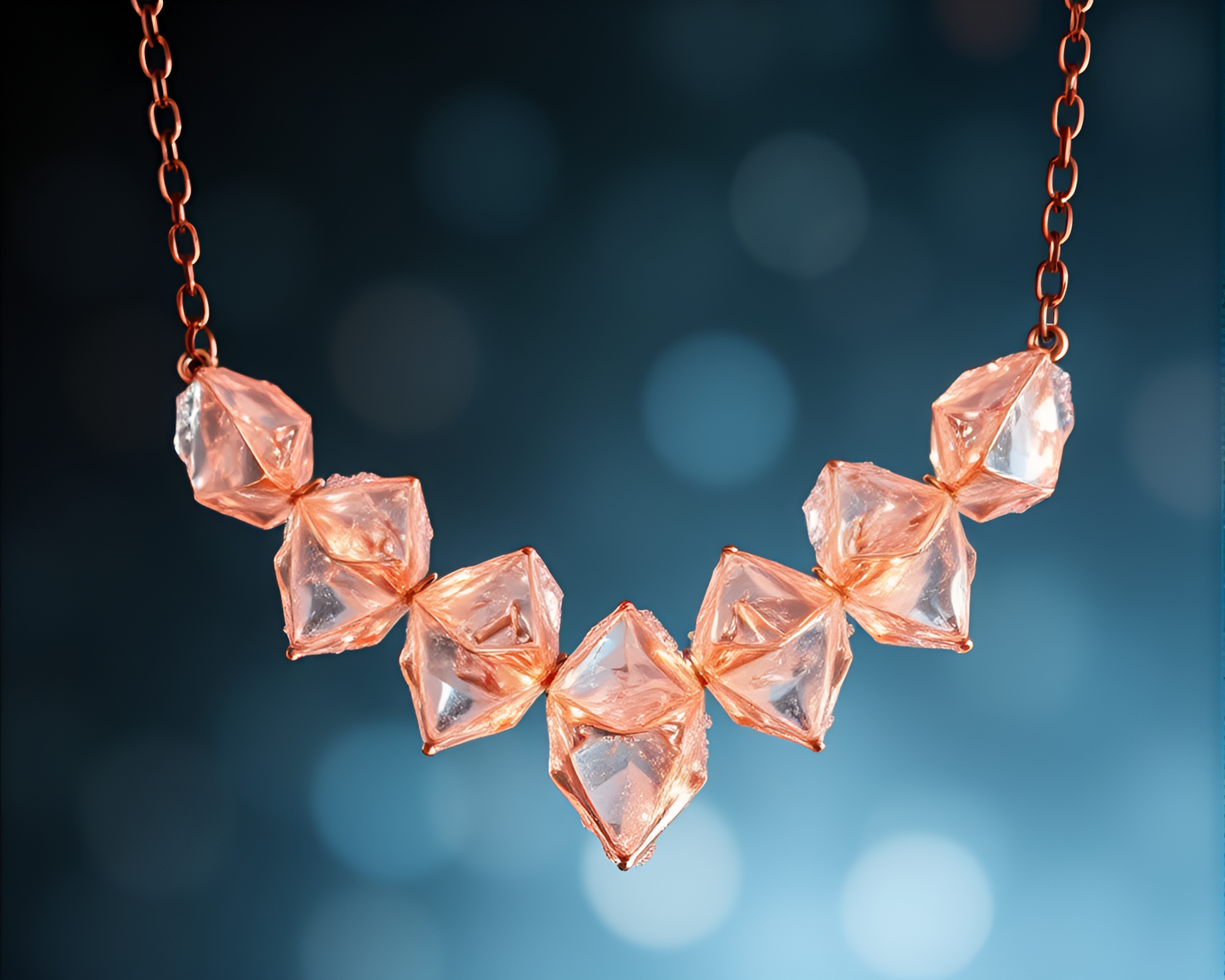 Ethereal Ice Crystal Necklace in Rose Gold Light Painting – free AI stock image