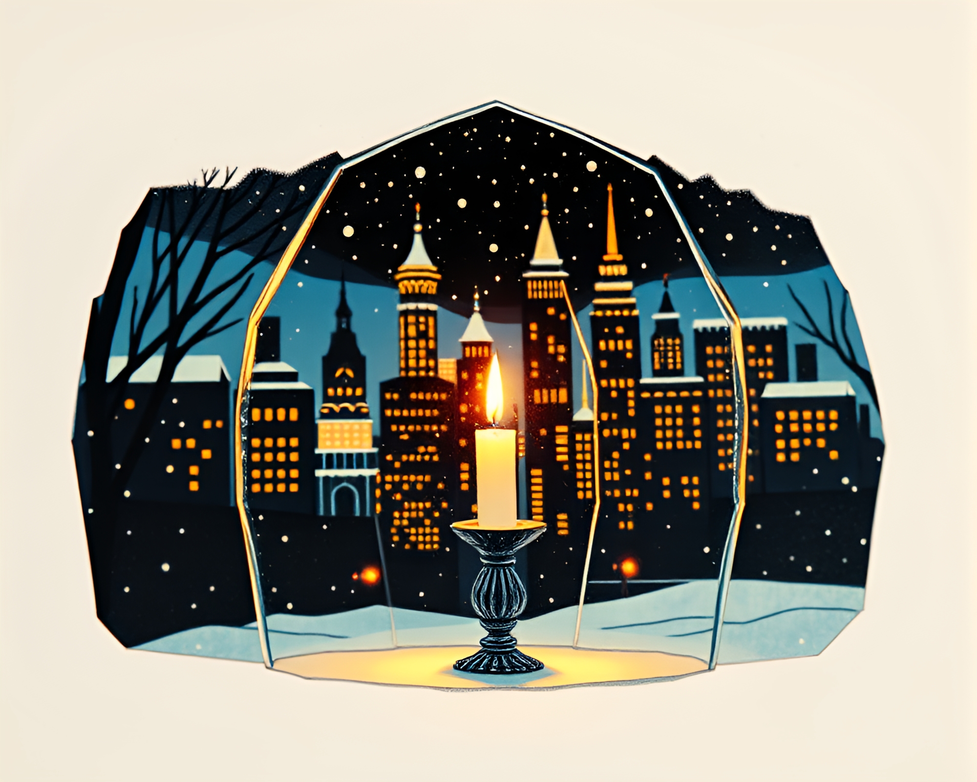 Neon City Glow Illuminates Glass Igloo Candlelit Scene – free AI stock image