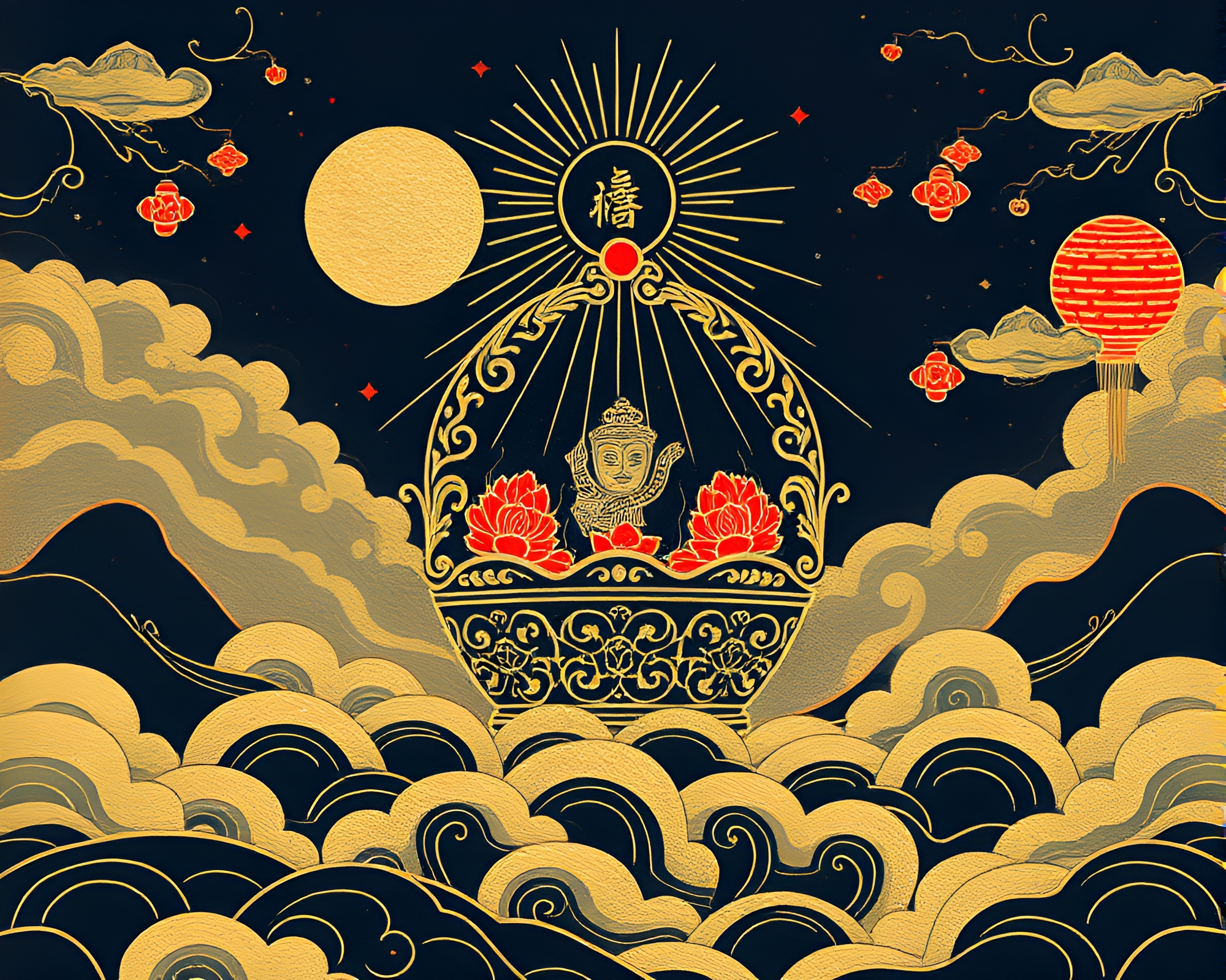 Elegant Fashion Illustration of Dim Sum Basket with Foil Stamping – free AI stock image