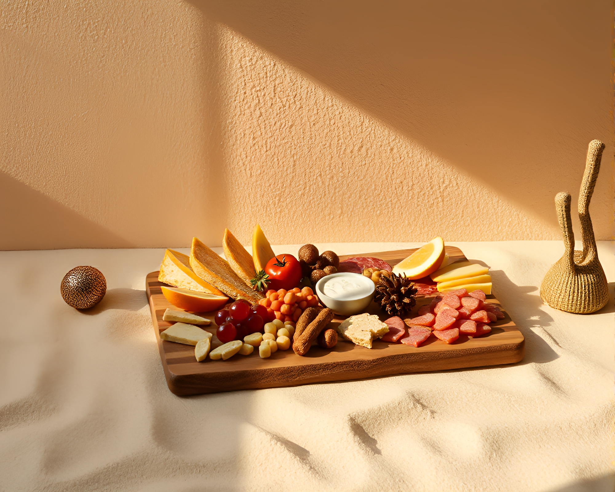 Charcuterie Board Shadow Play in Desert Architectural Rendering – free AI stock image
