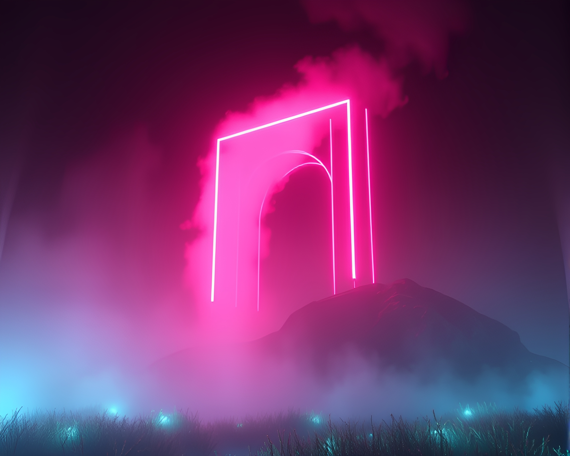 Neon Wireframe Geyser Field Dream – free AI stock image