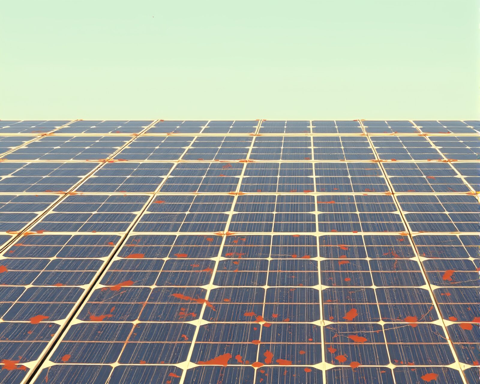 8-bit style image featuring rusted solar panels with VHS effects