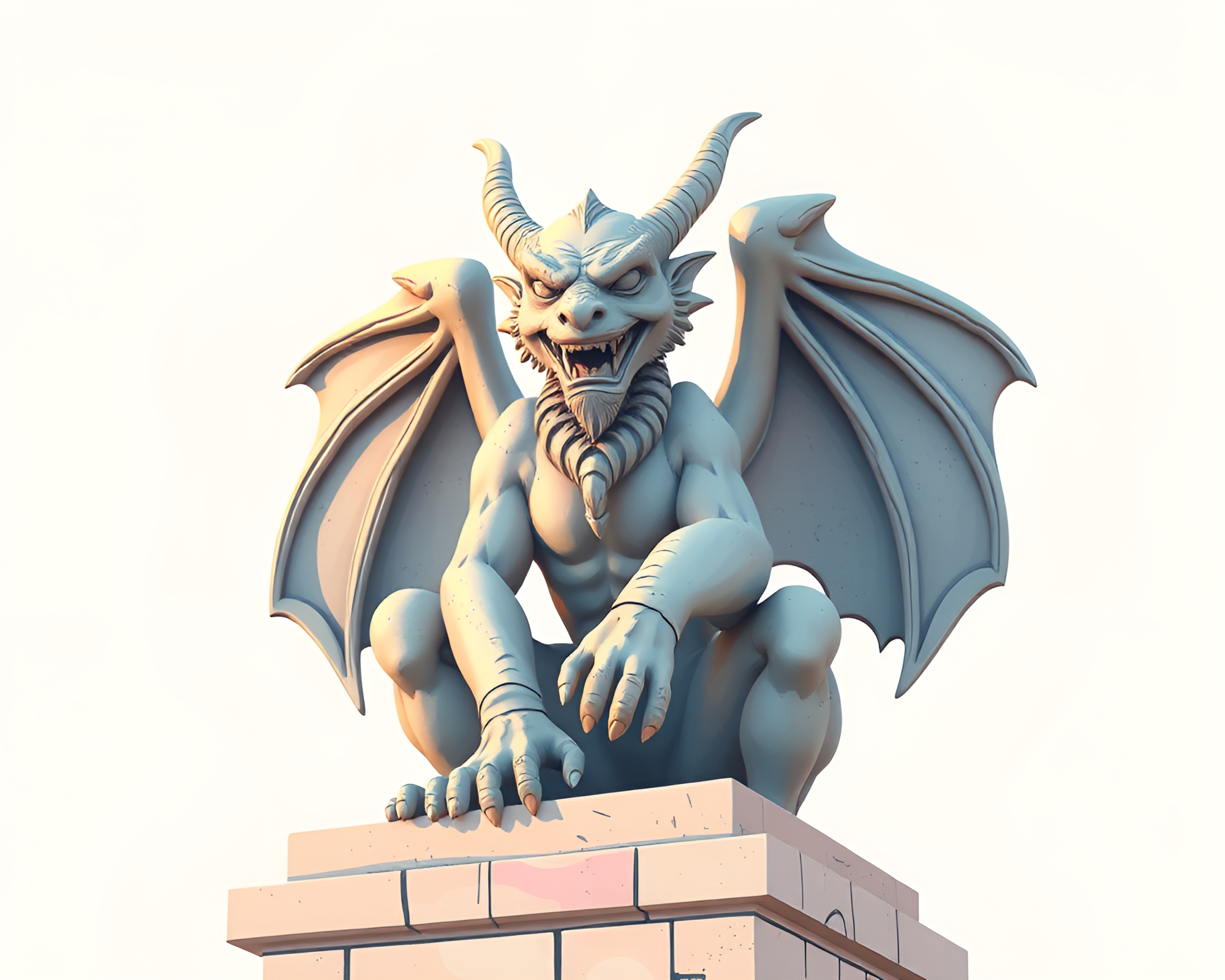 Pastel Graffiti Gargoyle Statue with Tight Crop Composition – free AI stock image
