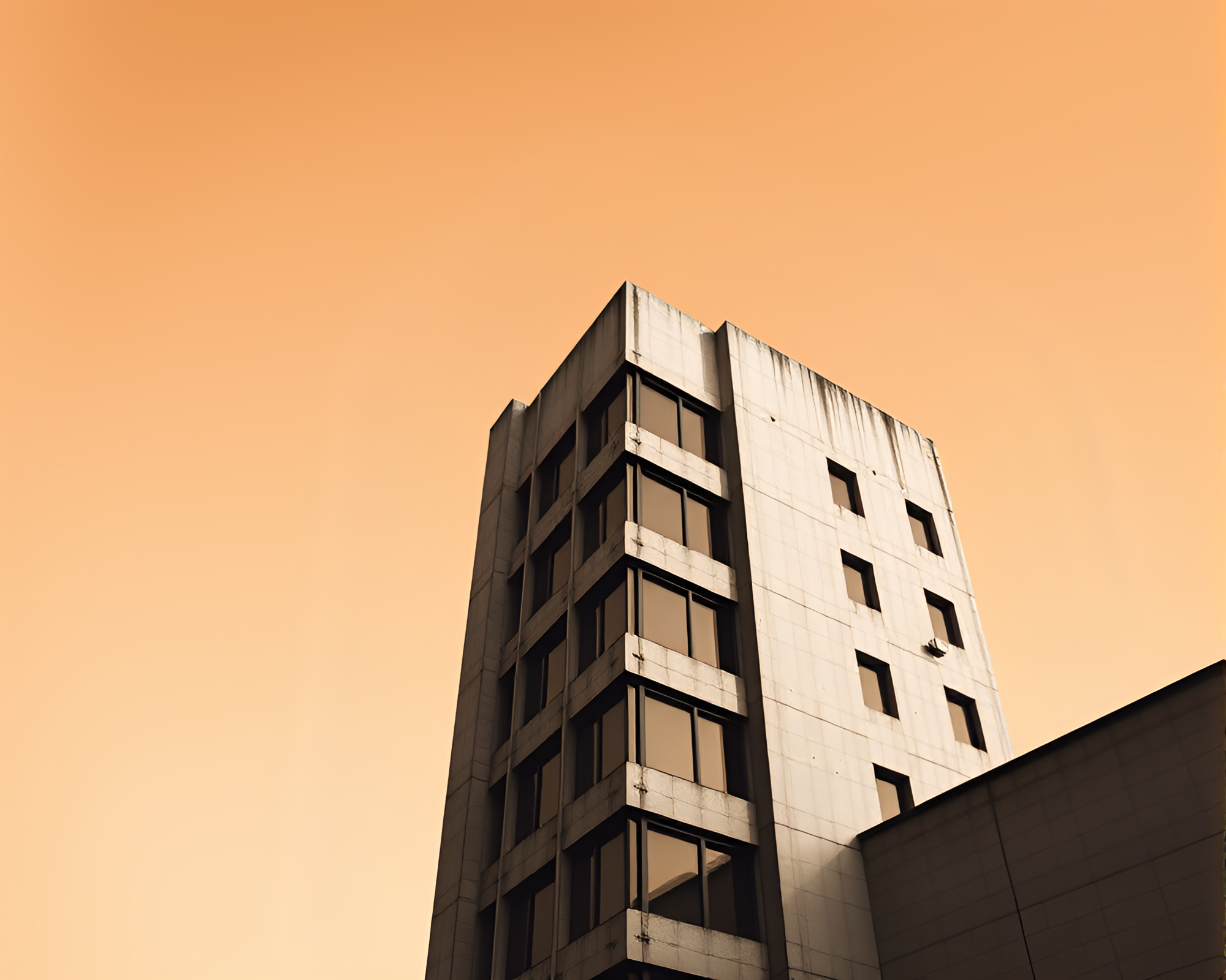 Brutalist Building in Earth Tone Gradient Color Splash – free AI stock image
