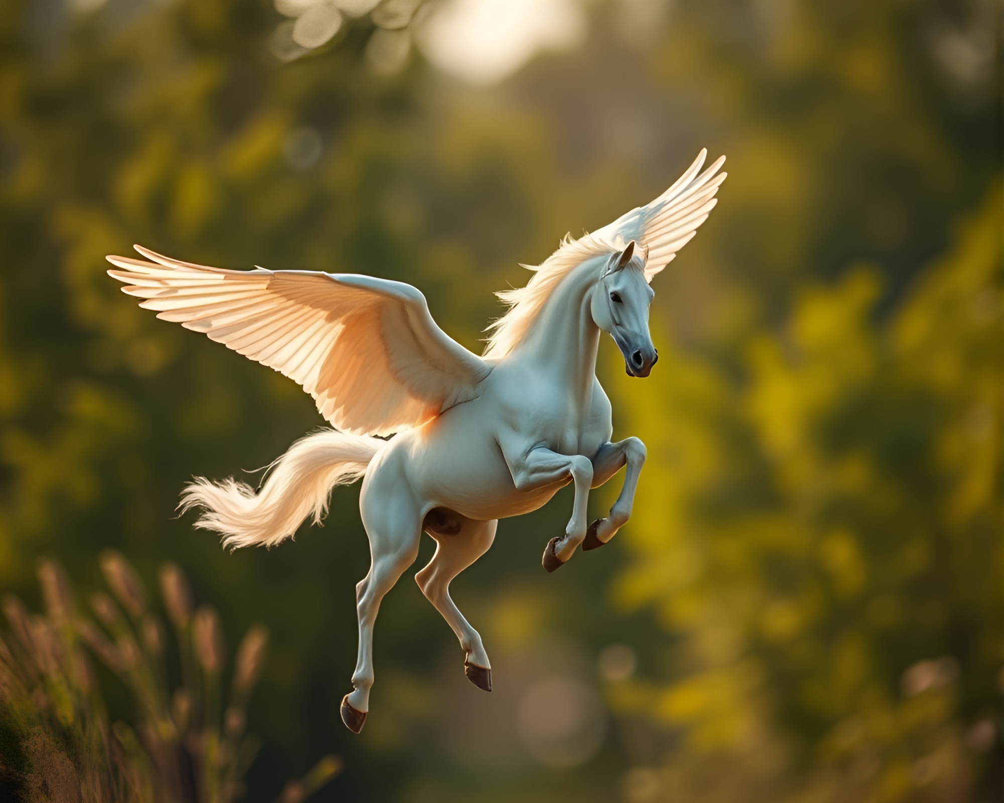 Dreamy Midday Encounter with Majestic Pegasus – free AI stock image