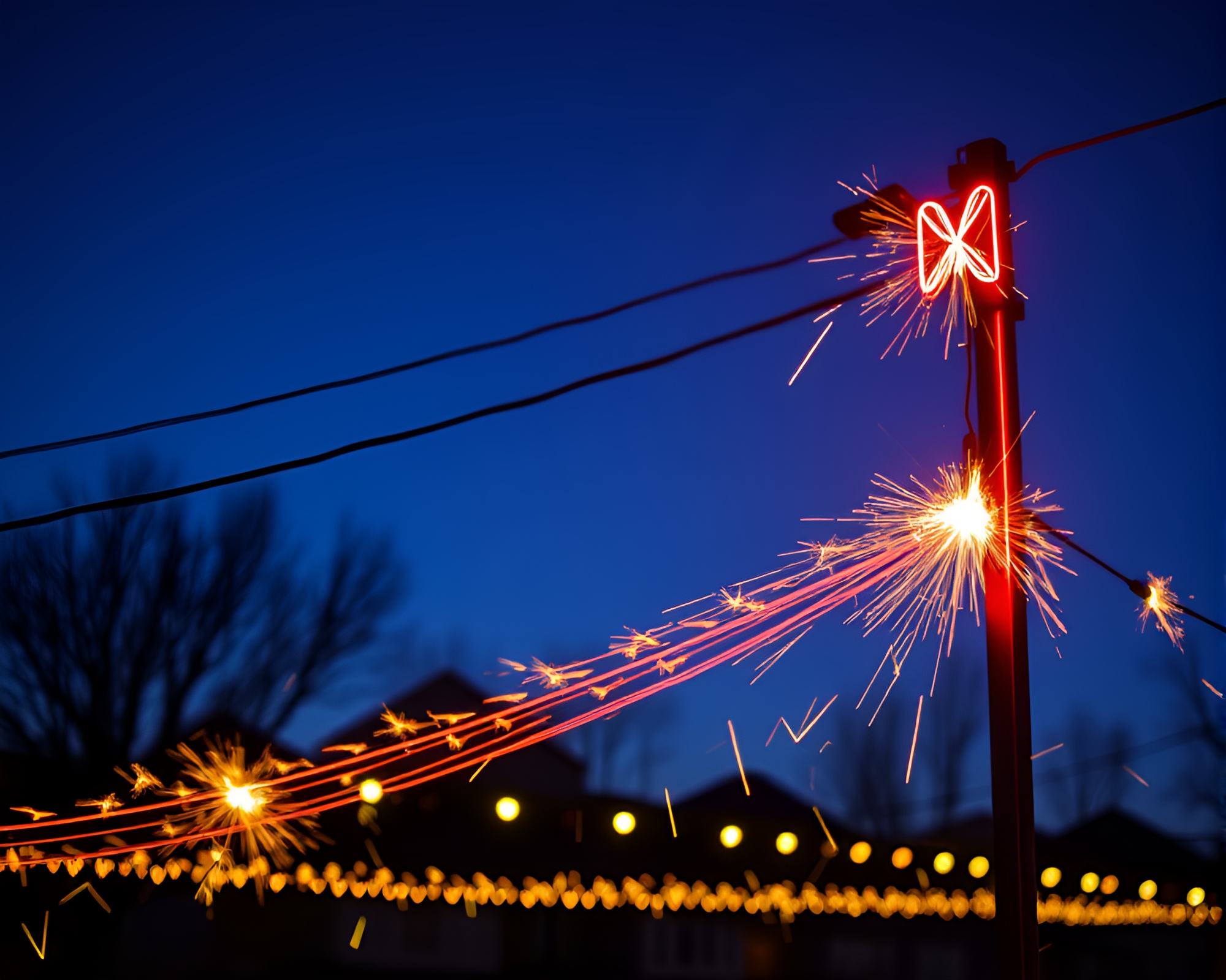 Twilight Origami Neon Sign Sparkler Trails – free AI stock image