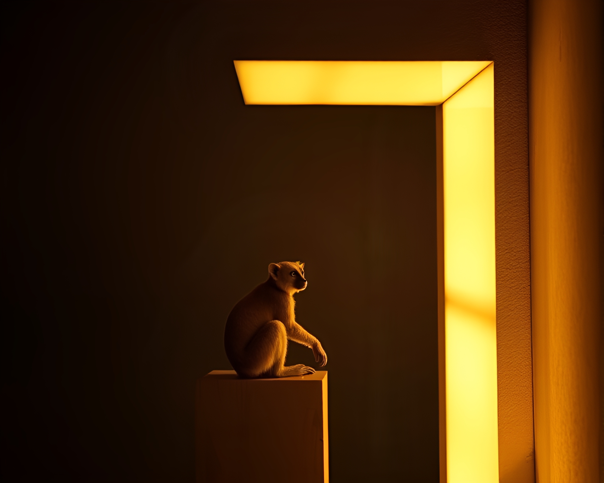 Lemur Gazing Through LED Architectural Frame – free AI stock image