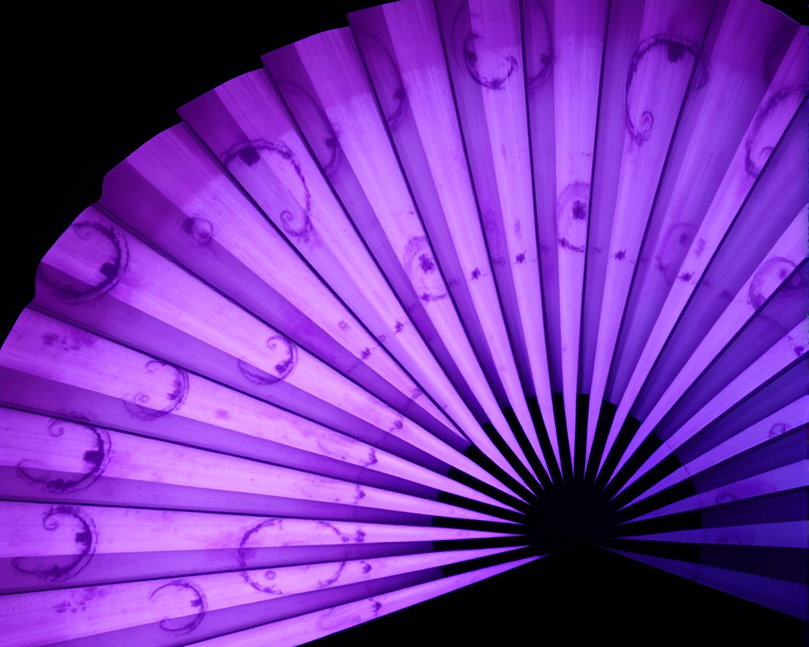 Exquisite twilight-hued hand-painted fan with Fibonacci spiral design