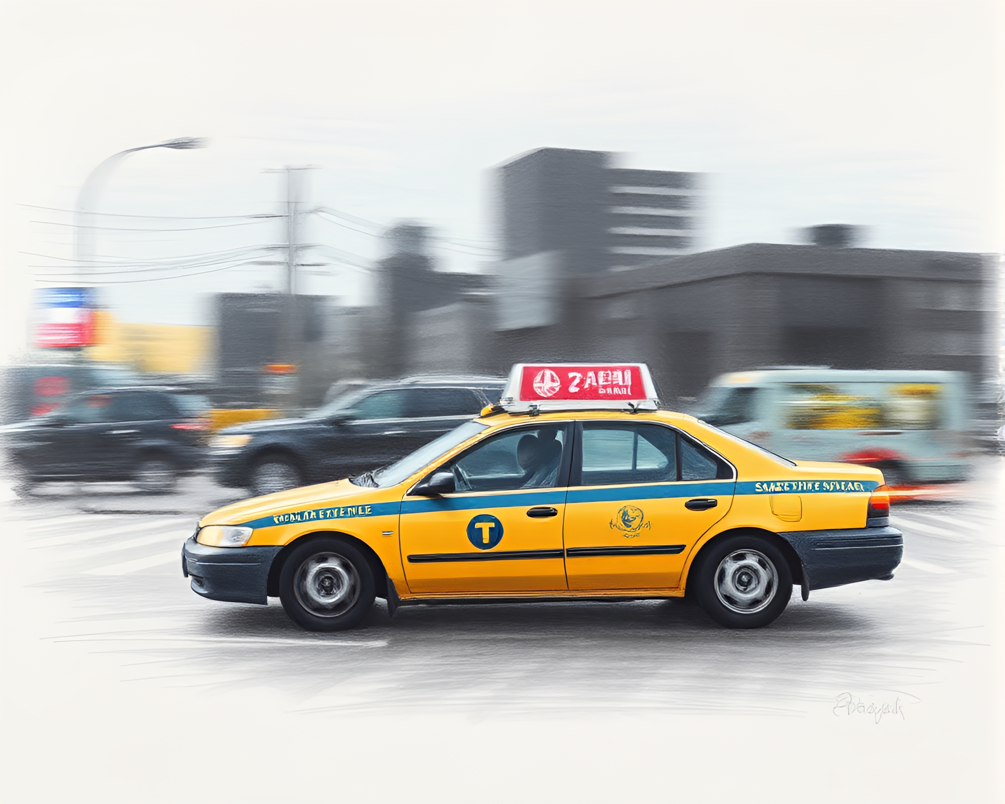 Submersible Taxi in Twilight Blur Streak Sketch – free AI stock image