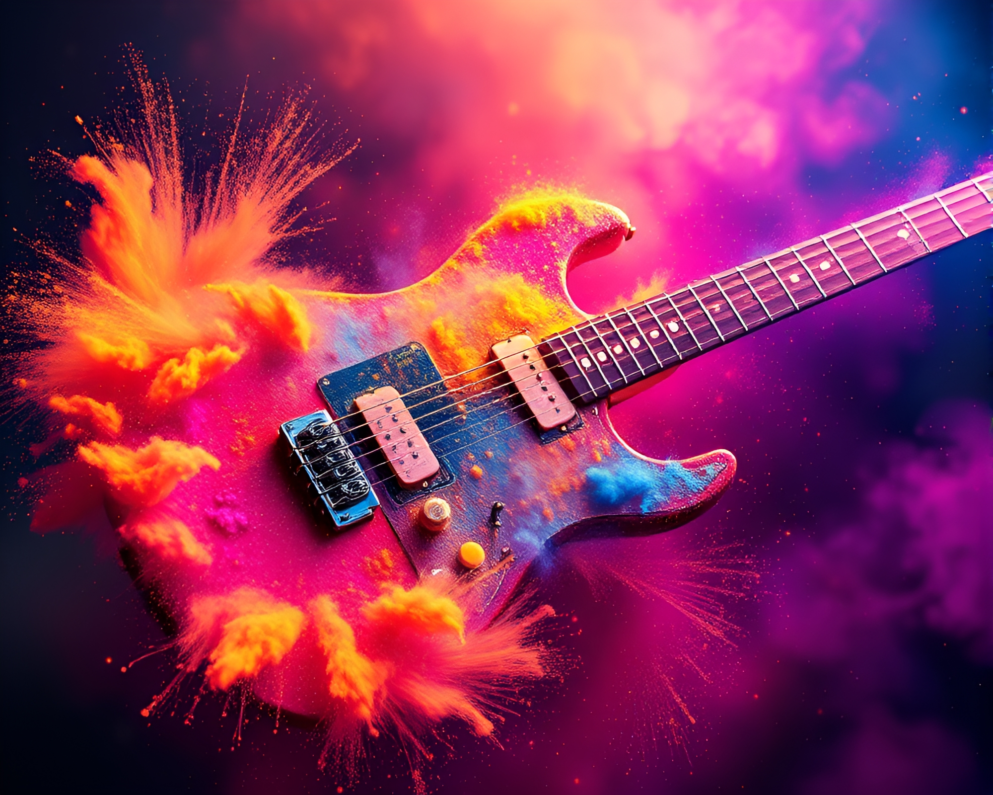 Neon Guitarist Shrouded in Cosmic Dust – free AI stock image