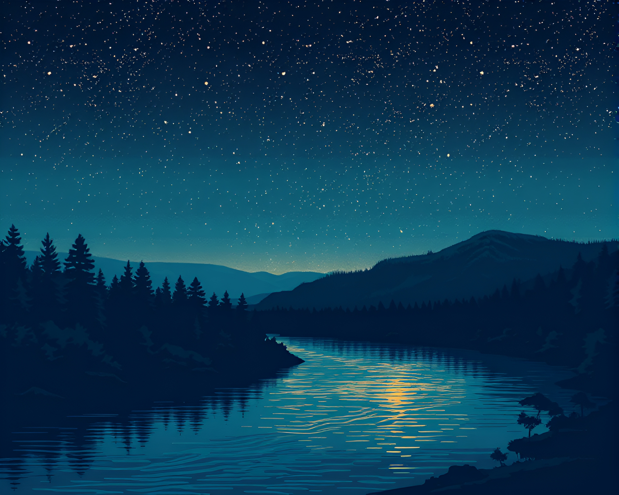 Savage River under Starlit Sky in Retro Pixel Art – free AI stock image