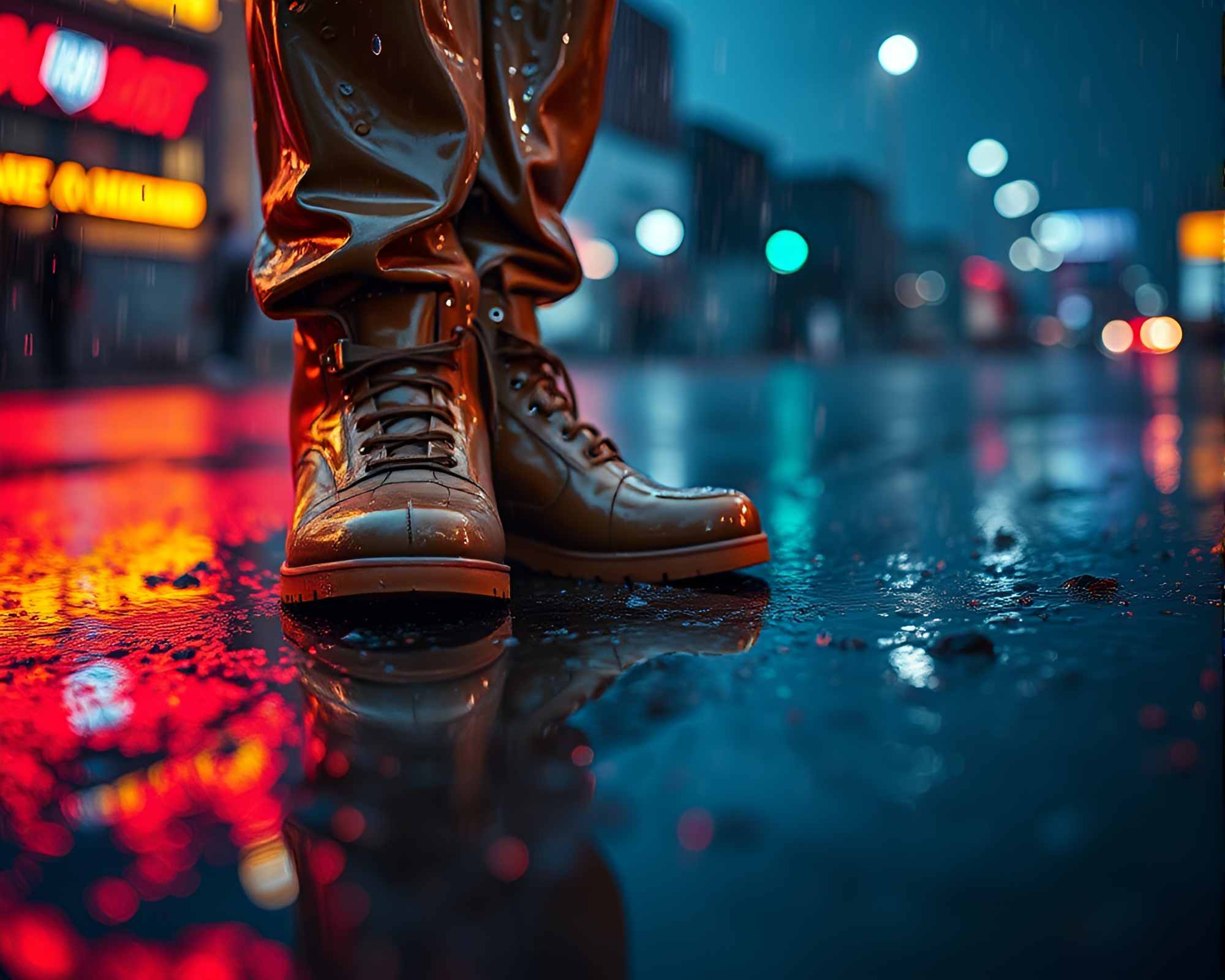Macro Detail of Gravity Boots in Rainy Reflections – free AI stock image