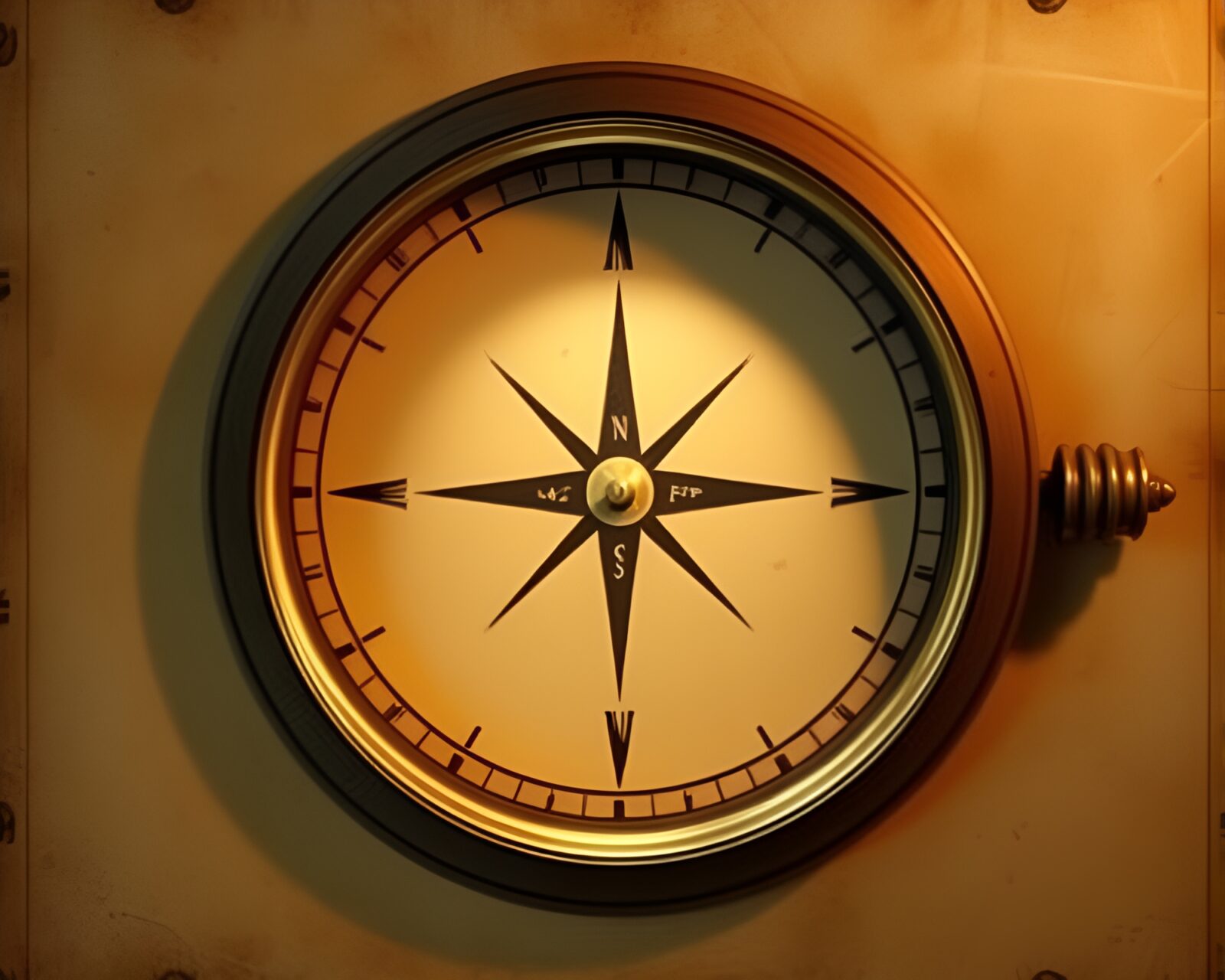 Vintage compass surrounded by dramatic rim light on dark background