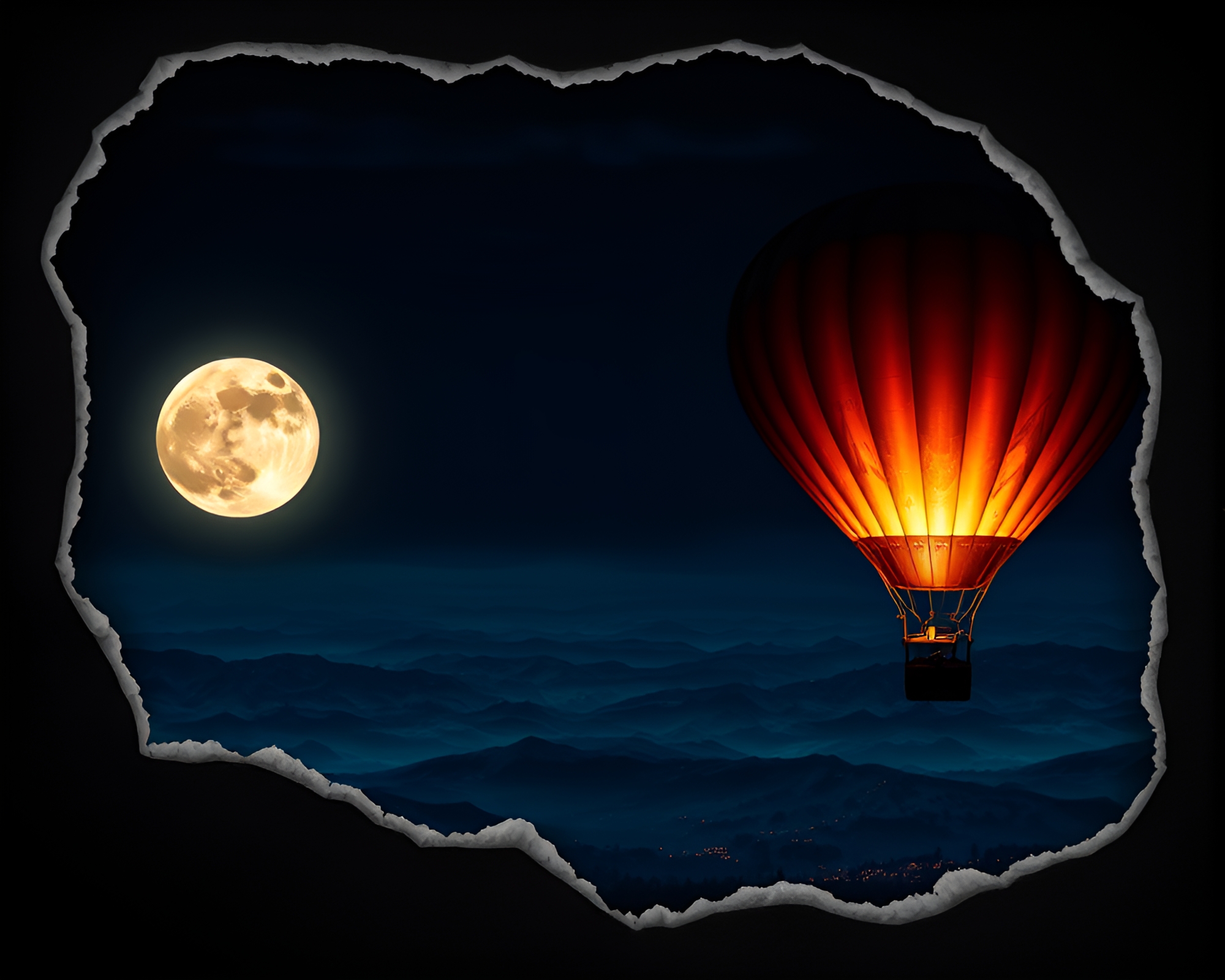 Mystical Moonlit Hot Air Balloon Fractal Art – free AI stock image