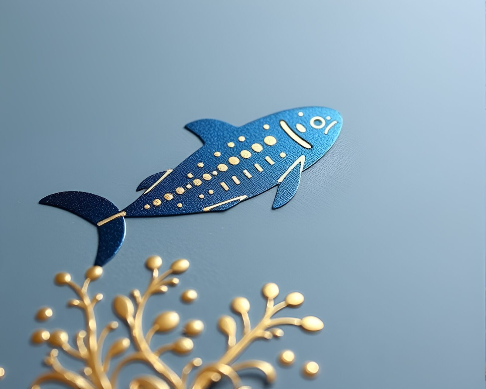 Detailed matte finish artwork of a submarine with foil stamping design