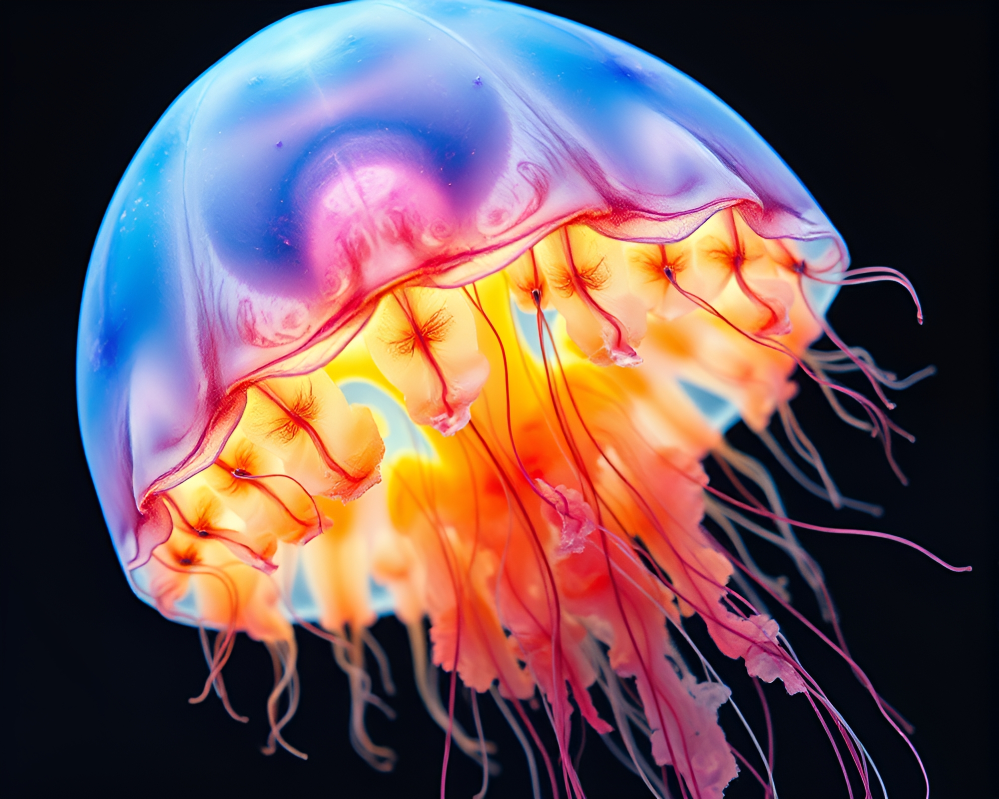 Bioluminescent Jellyfish in Washed-Out Ink Wash – free AI stock image