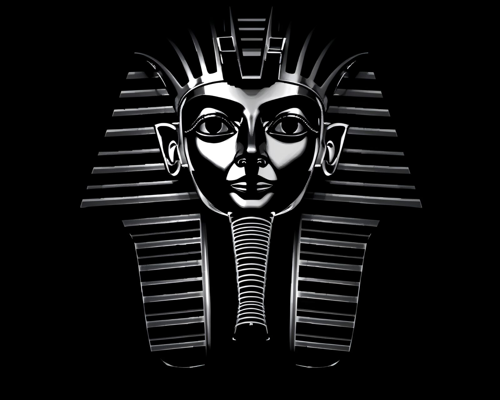 A stunning pixelated monochrome depiction of a symmetrical Pharaoh's mask