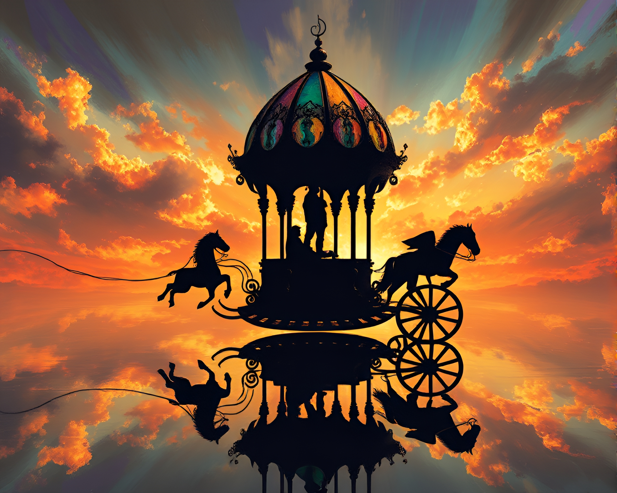 Prismatic Chariot Reflection – free AI stock image