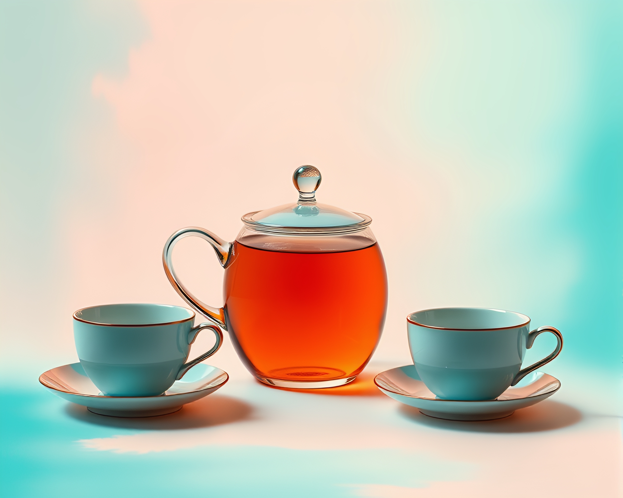 Turquoise Tea Set in Thermal Shading Strokes – free AI stock image