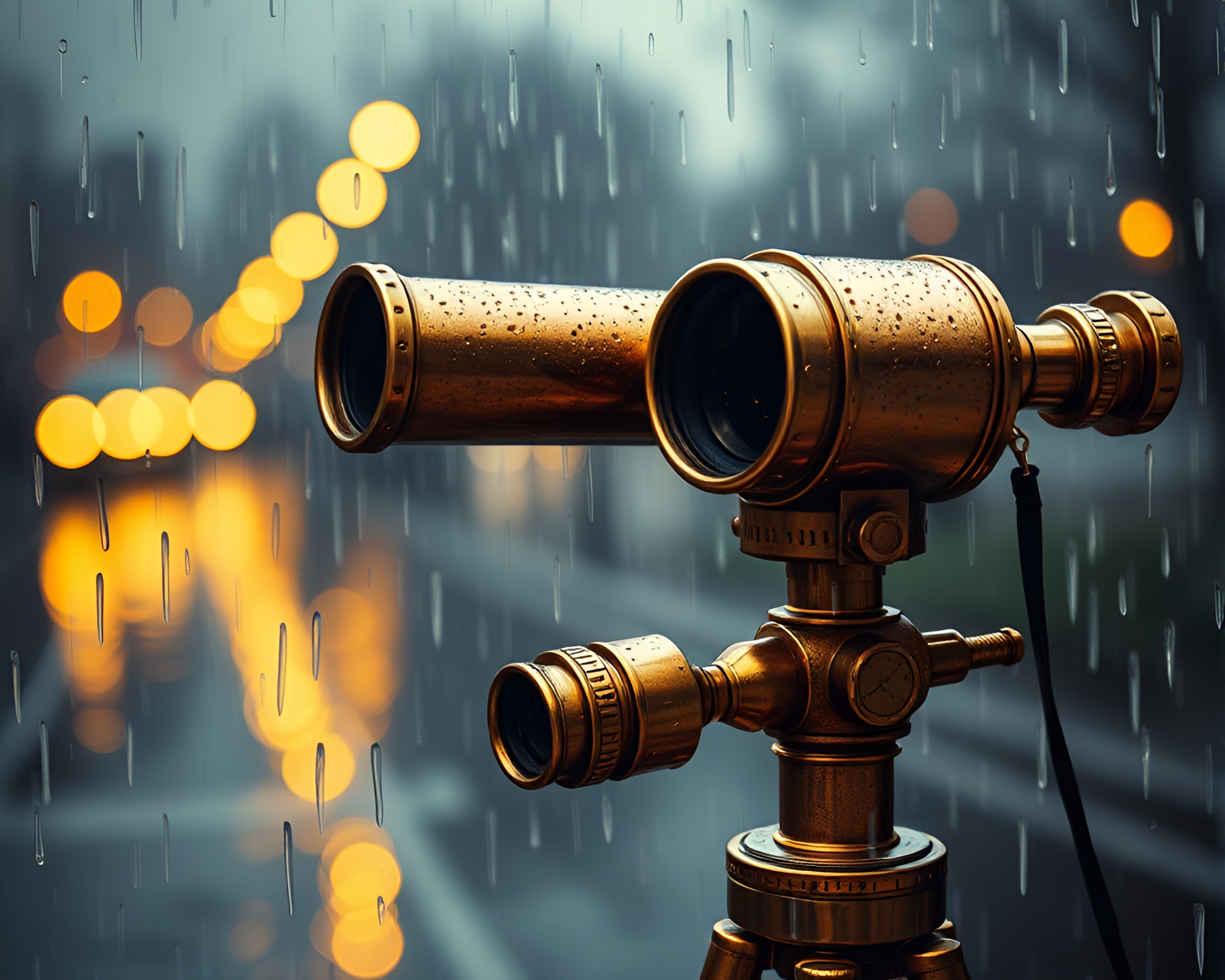 Steampunk Brass Telescope in Rainy Paper Textures – free AI stock image