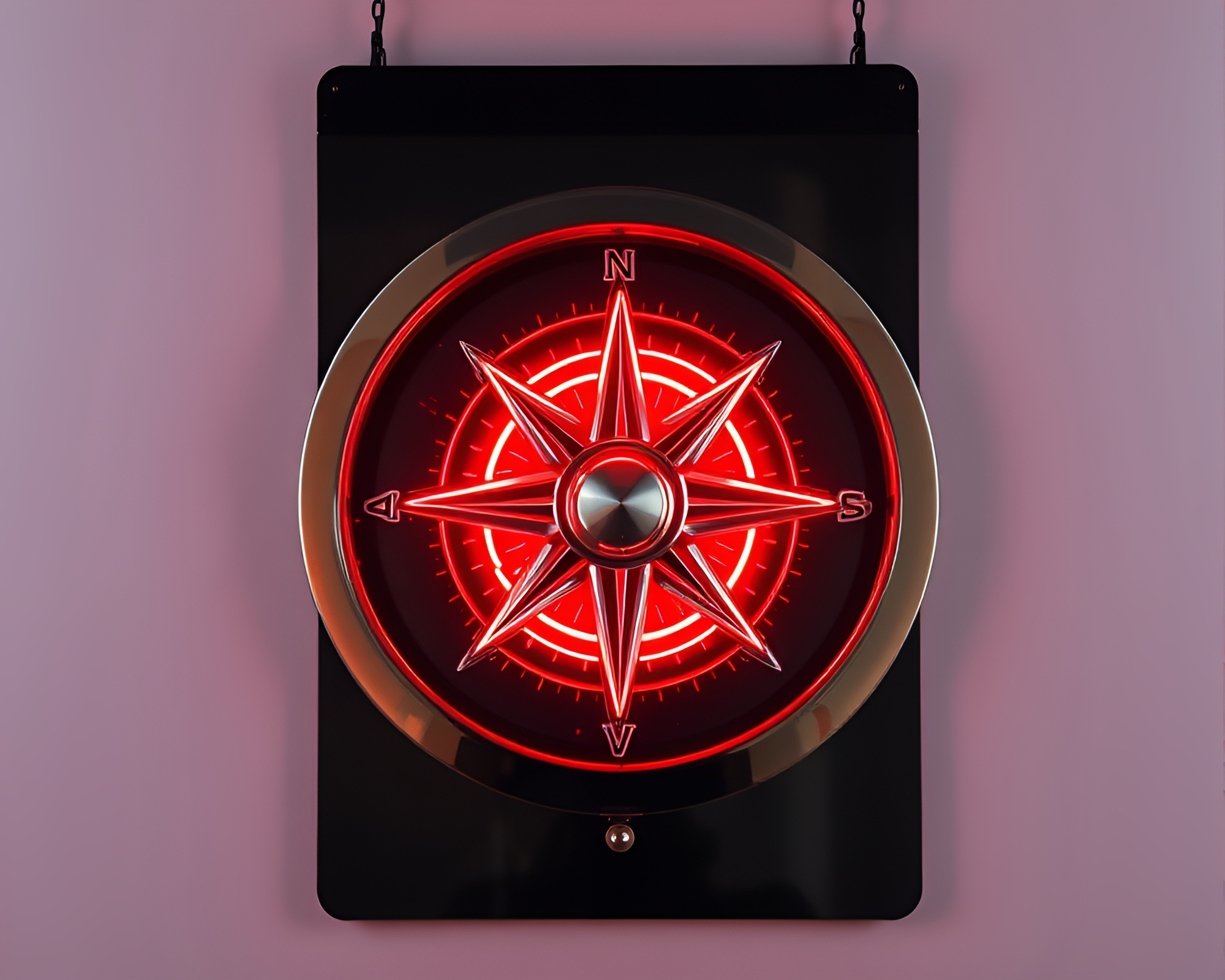Neon Antique Compass Reflection in Chrome – free AI stock image