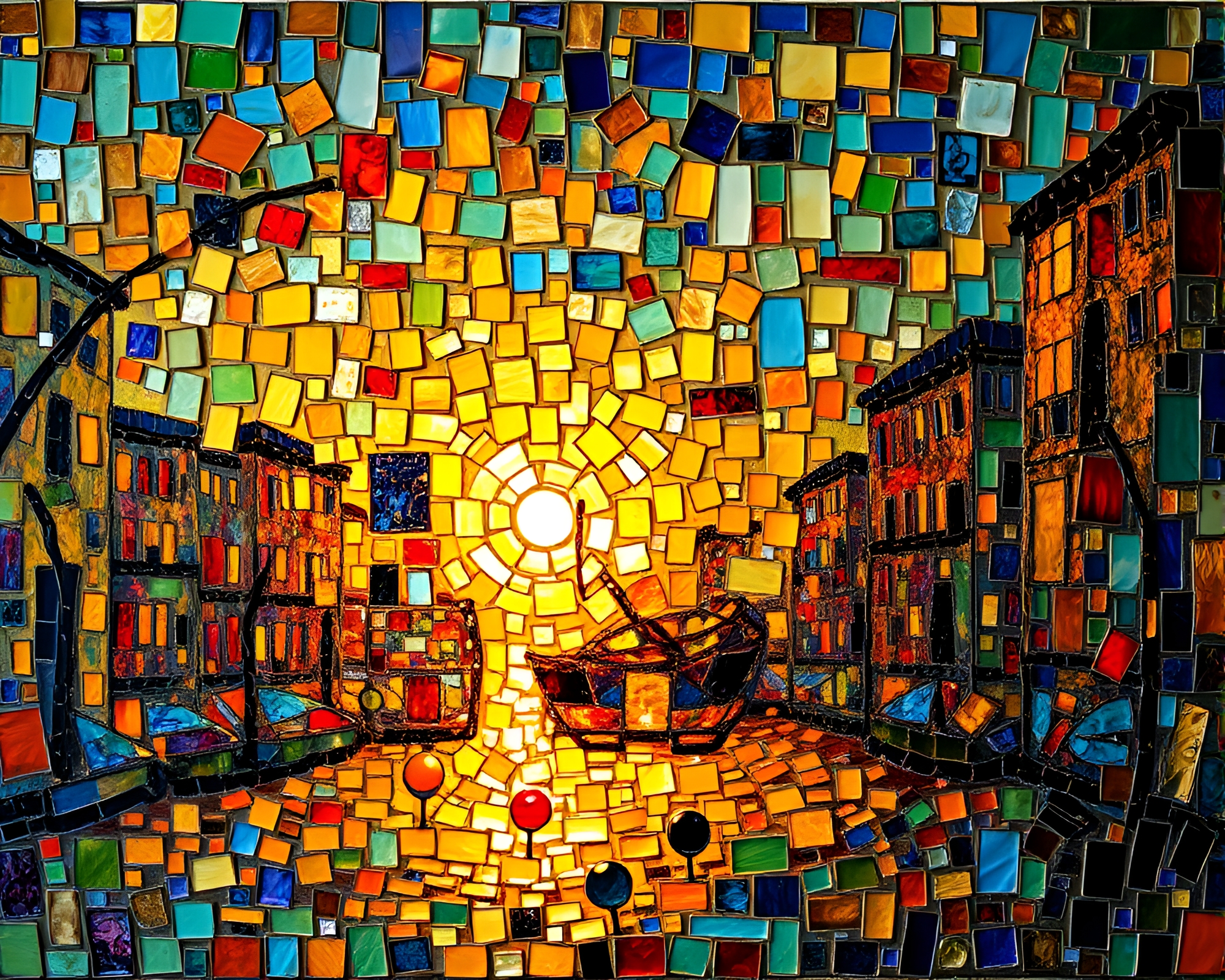 Fragmented Murano Glass Masterpiece in Golden Twilight – free AI stock image
