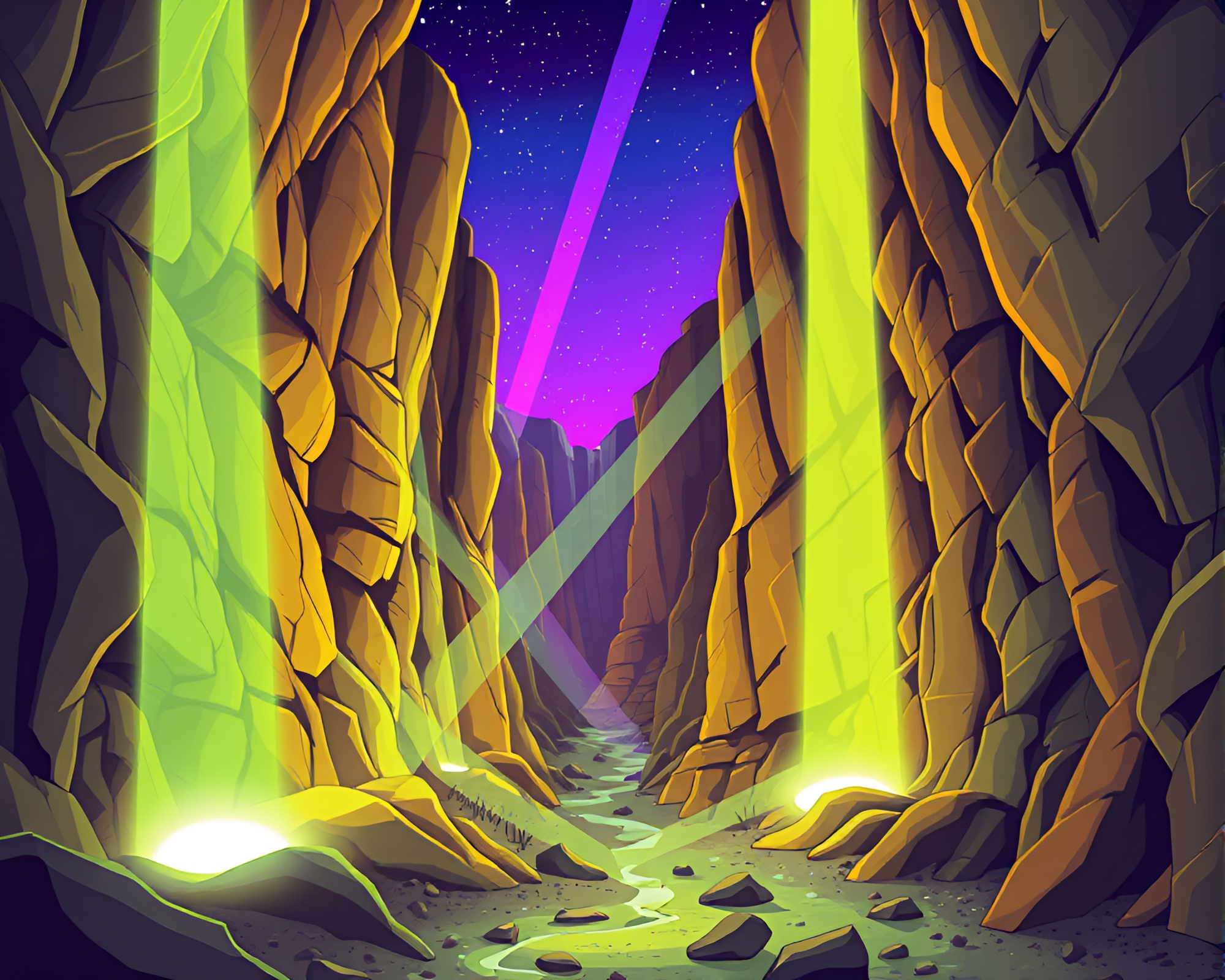 Cartoon Canyon Laser Show in Ultraviolet Light – free AI stock image
